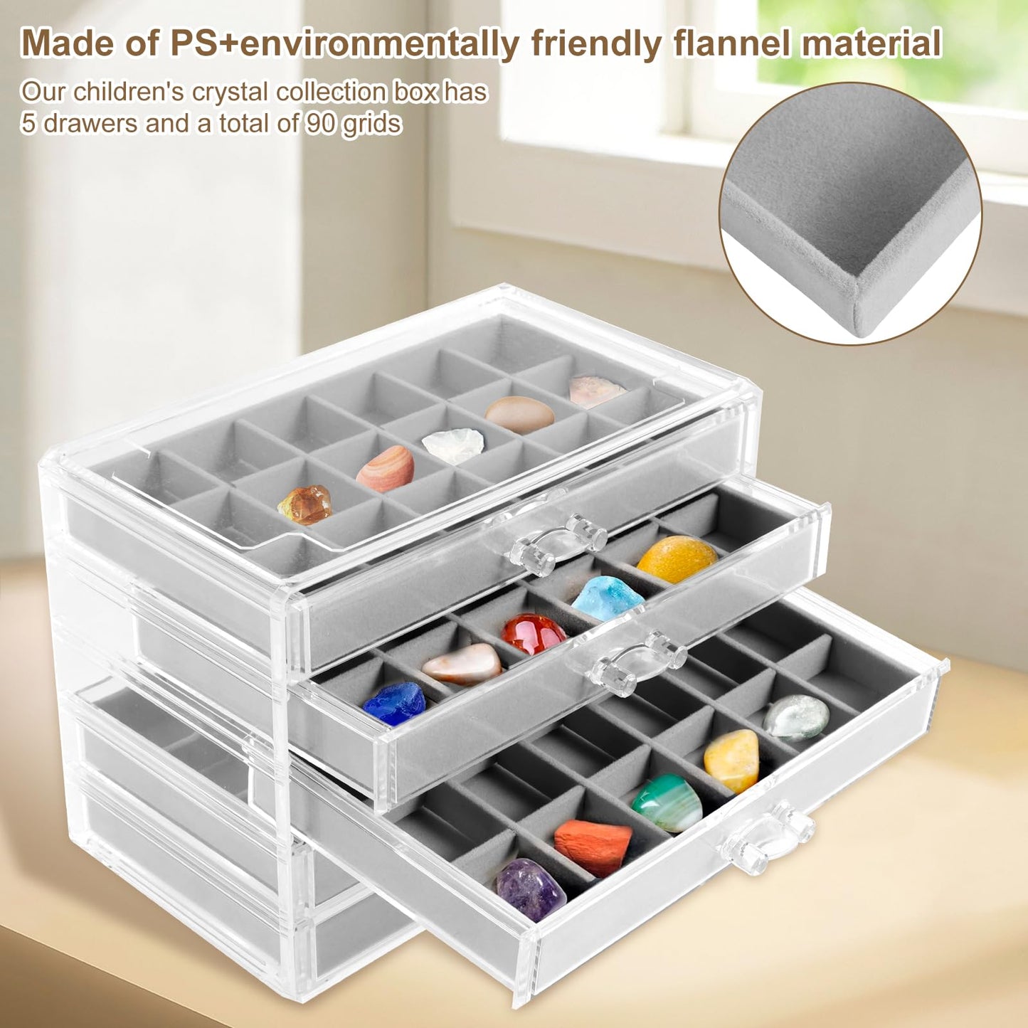 Abizarch 90 Grids Rock Display Case Rock Collections Display Cases, Rock Collection Box in 90 Grids Suitable for Collecting and Displaying Gemstone Crystals - Display Cases for Collectibles