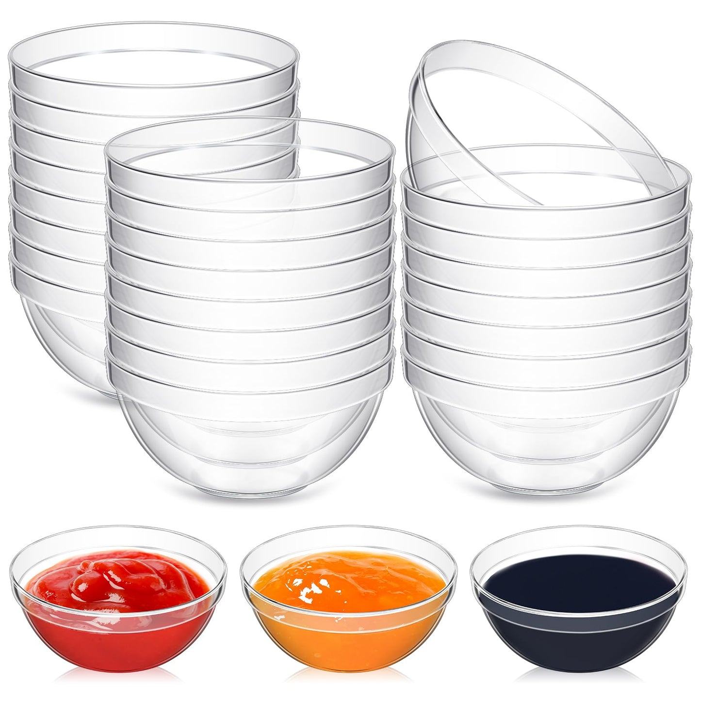 Teenyyou 30 Pcs 3" 2.6 oz Small Clear Plastic Bowls Mini Meal Prep Bowl Round Stackable Ingredient Containers for Dipping Sauce, Spice, Nuts, Snack, Ice Cream, Candy Dishes, Dessert