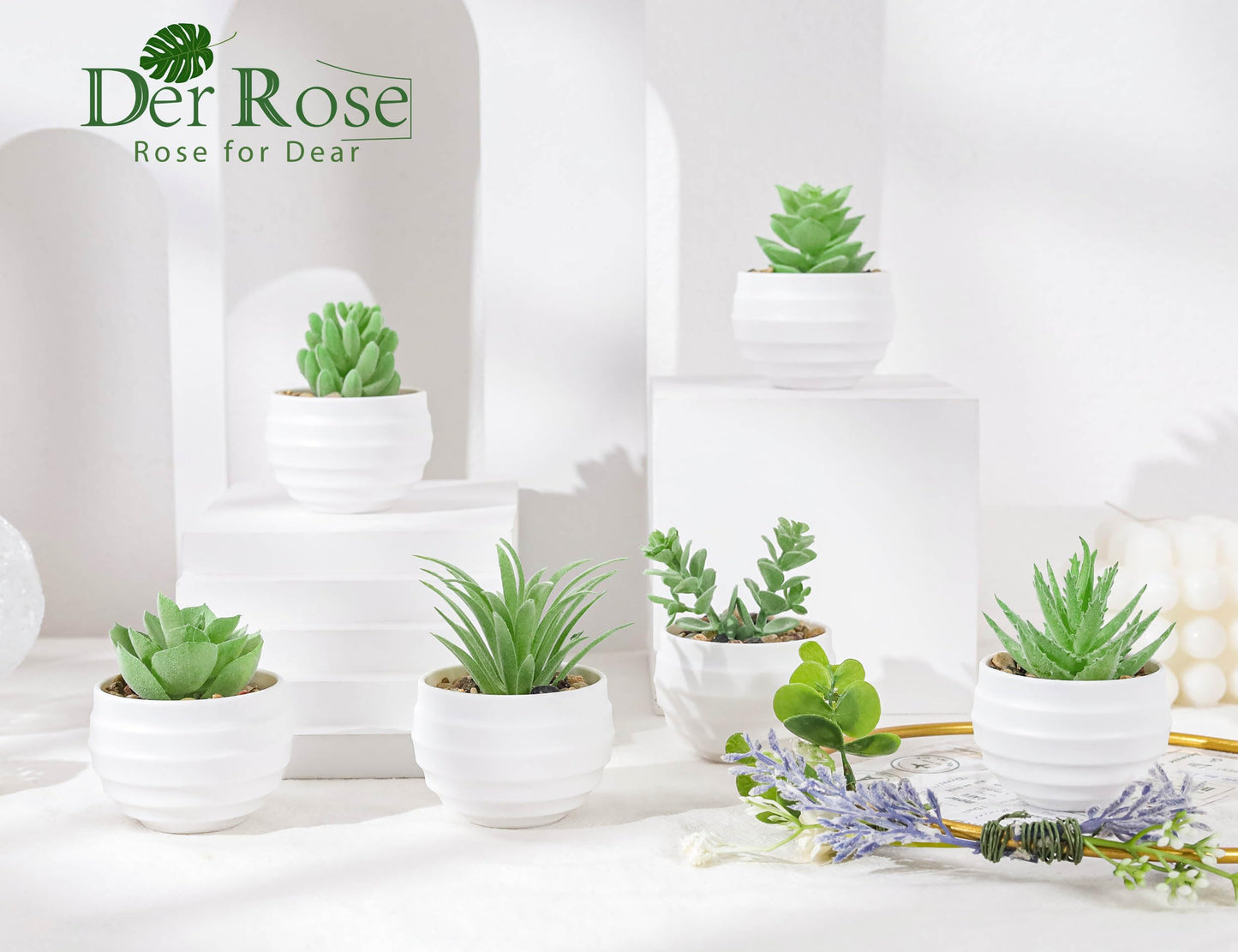 Der Rose Bundle of 2 Pack Fake Plants and 6 Packs Small Artificial Succulents Plants for Home Room Decor Indoor