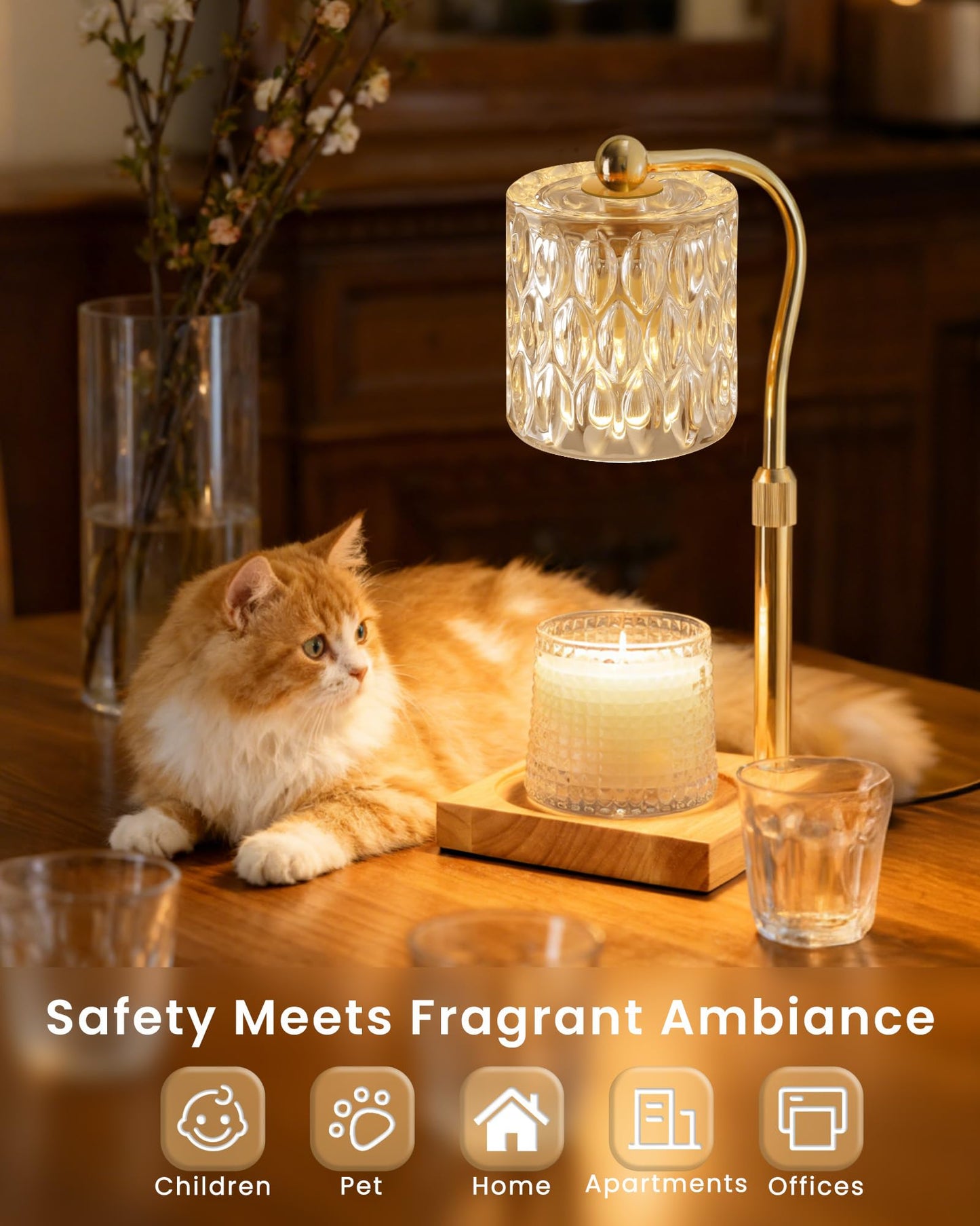 Candle Warmer Lamp Adjustable Height with Timer Dimmer, Dimmable Glass Wax Melt Warmer Light for Scented Jar, Present for Women Candle Lovers Christmas House Warming Home Decor Brithday, Crystal