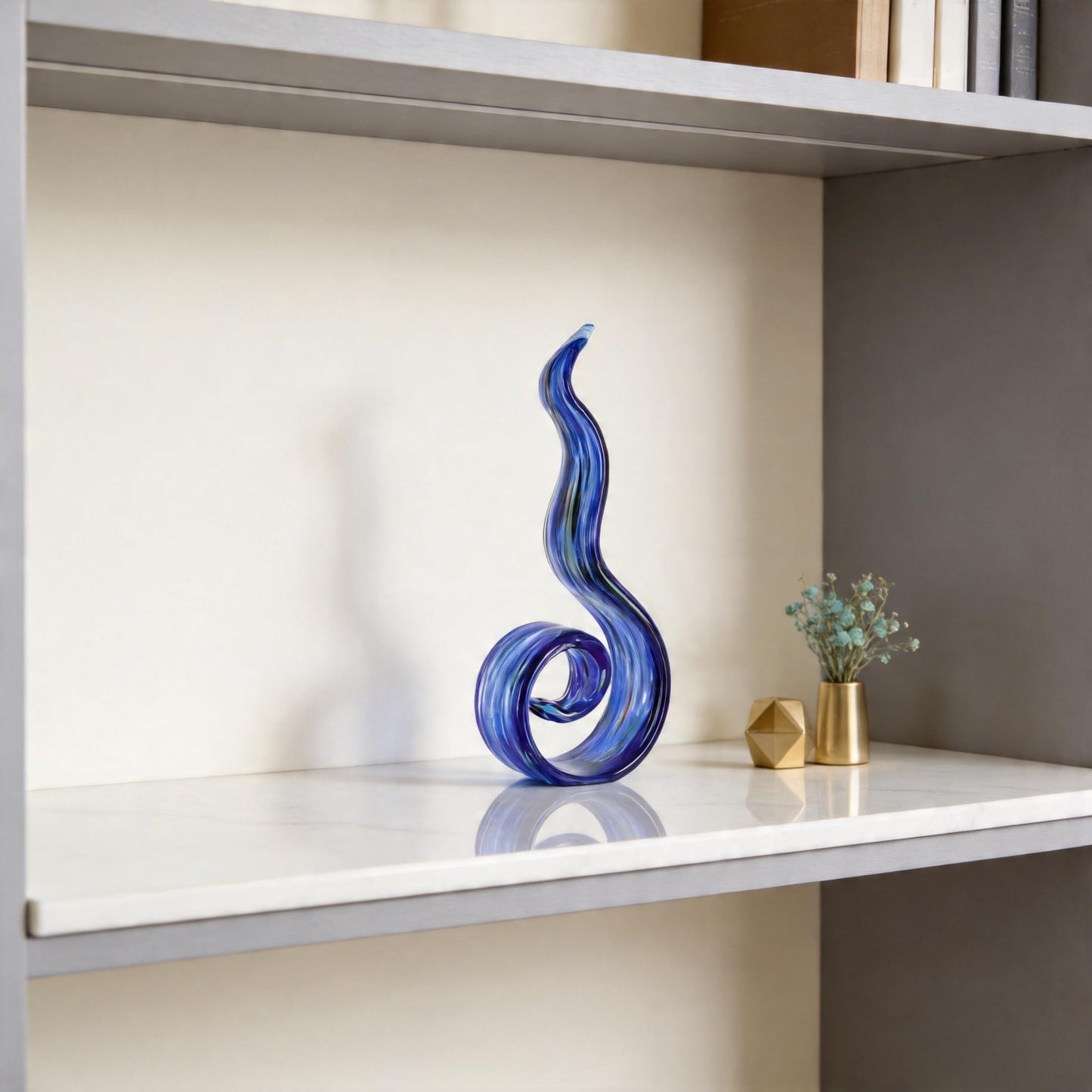 DOVDOV Hand Blown Glass Sculptures, Abstract Glass Figurines, Blue Glass Art Decorations Perfect for Decorating Coffee Tables, TV Stands, vanities, entryways, Offices, and Bookshelves.