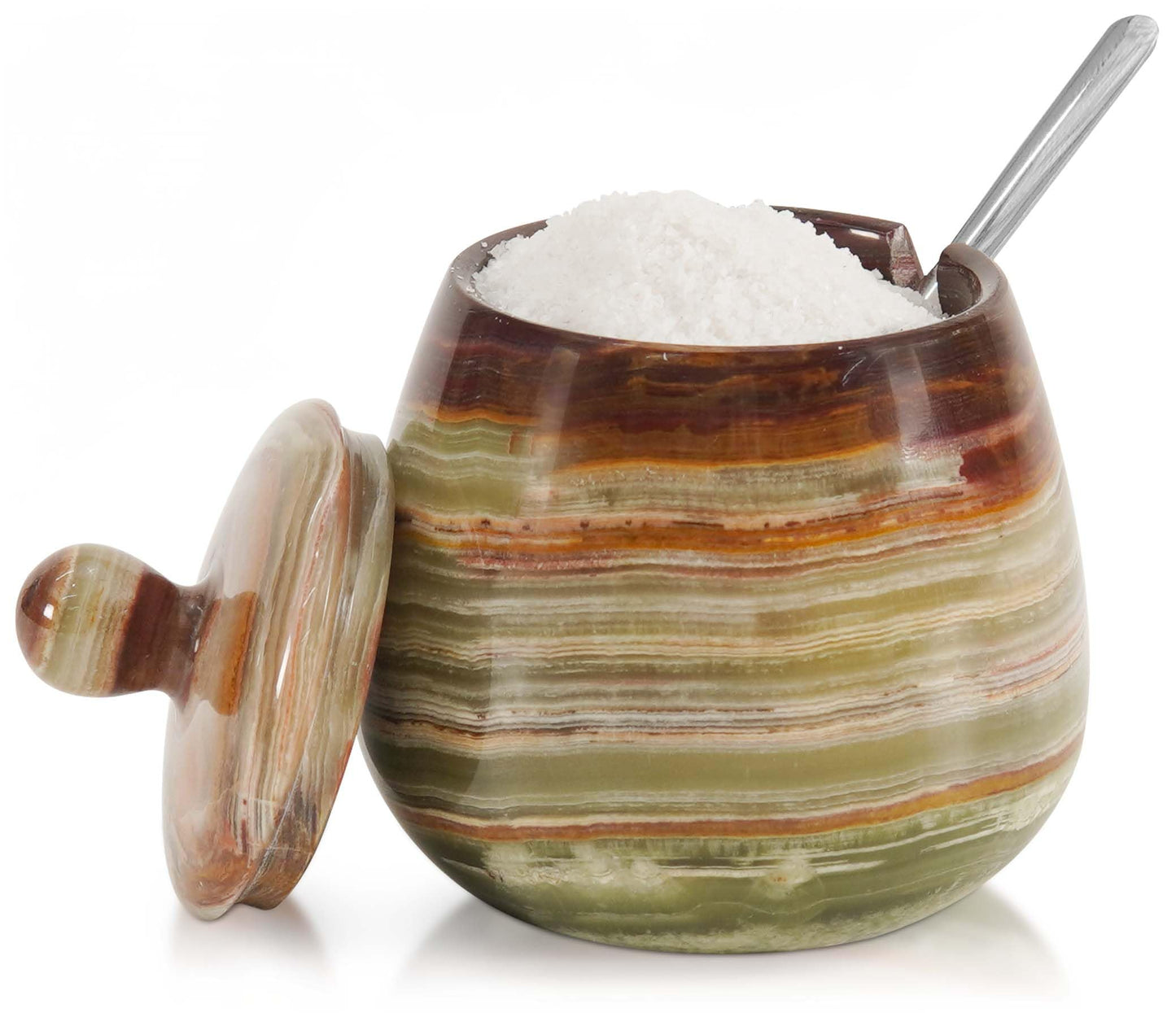 Green Onyx Marble Salt Cellar – 3.5 Inch Salt Jar with Lid, Table Salt Container, Salt Dish, Salt Holder, Spice Jar, Sugar Bowl, Seasoning Container, Salt Dispenser for Kitchen Counter Decor