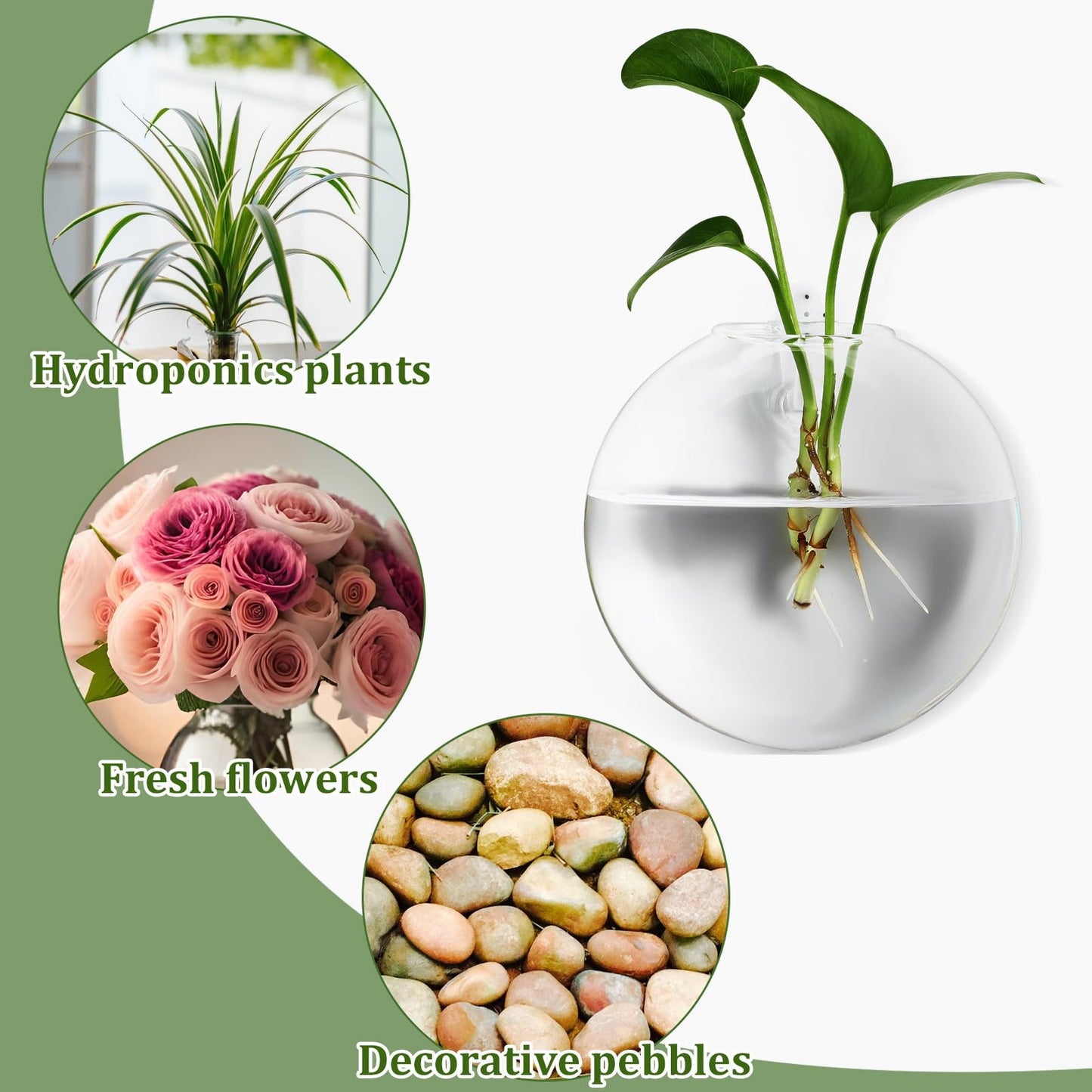 NUOBESTY 4-Pack Clear Glass Wall Mounted Vases Hanging Flower Pots Indoor Wall for Small Space Floral Display and Hydroponics