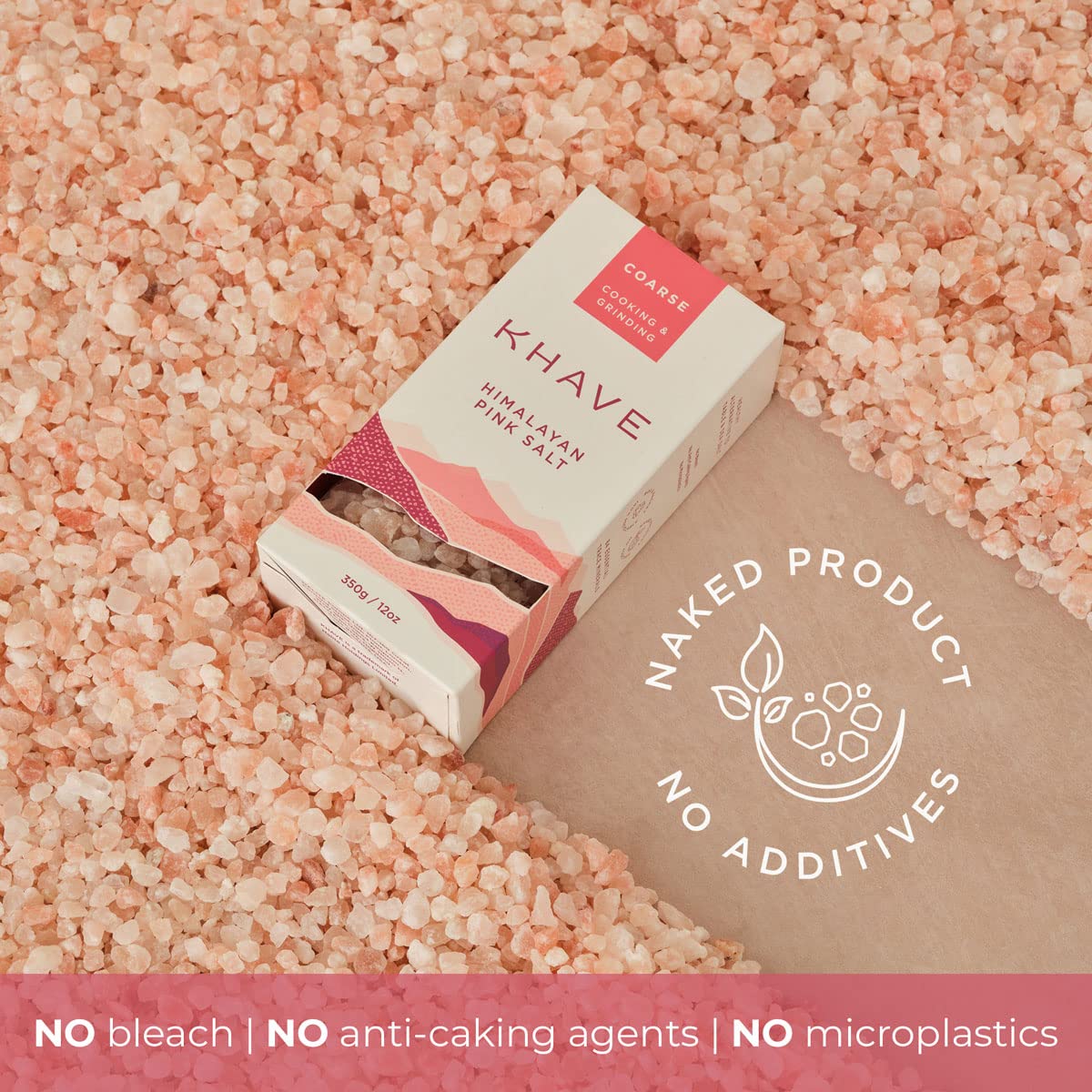 KHAVE Coarse Grain Himalayan Pink Salt - Hand-Picked for Purity | Grinding, Roasting, Brining & Smoking | Grinder Refill | No Additives | 12 oz / 350g