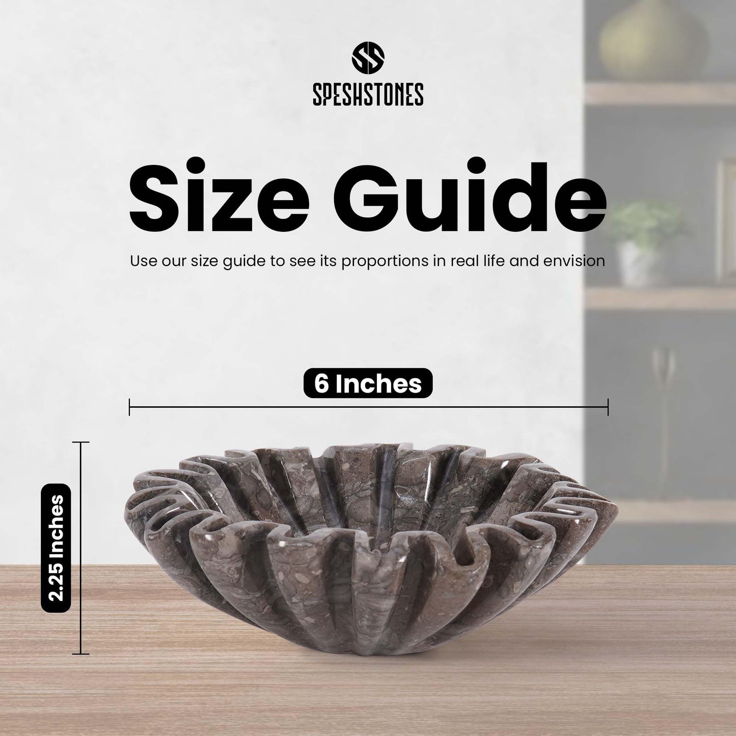 SPESHSTONES Marble Scalloped Bowl 6 Inch Handmade Stone Ruffle Bowl, Small Bowls for Table Centerpieces & Housewarming Gifts, Modern Ring Dish, Fruit & Key Bowl for Entry Table, Fluted Bowl