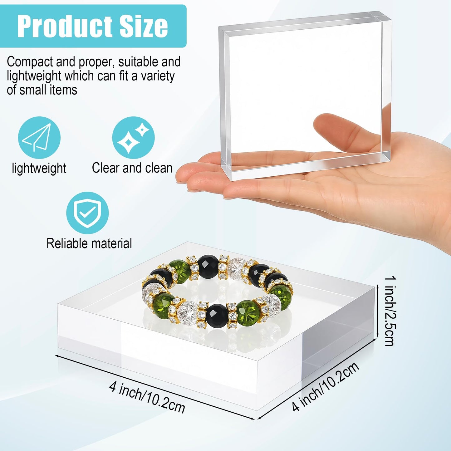 Afcabakila 4 Pieces 4 x 4 x 1 Inch Clear Acrylic Cubes, Premium Polished Acrylic Blocks for Display, Solid Acrylic Risers Pedestal Stand for Jewelry Rings Collectibles Figurines Showcase
