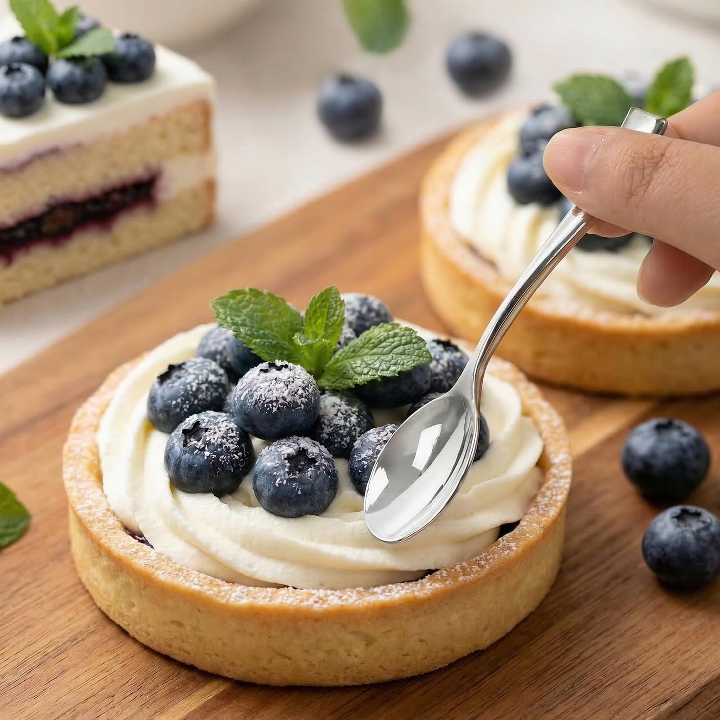 WDF 300 Pieces Plastic Silver Mini Spoons - 4 Inches Silver Plastic Tasting Spoons for Desserts, Heavy Duty Disposable Spoons Perfect for Coffee, Cake, Desserts, Appetizers for Wedding Spring Party