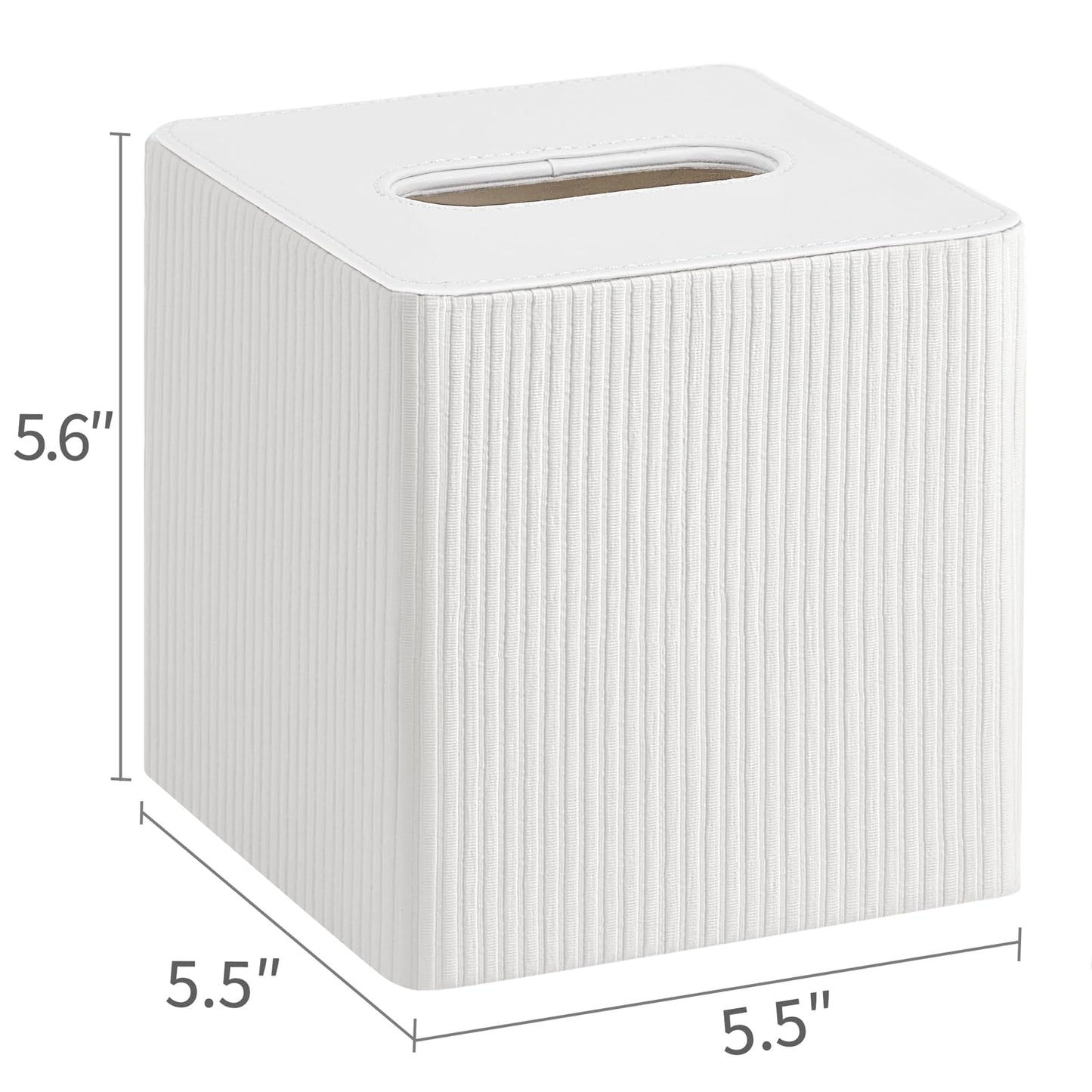Mkono Tissue Box Cover PU Leather Square Tissue Box Holder with Bottom, Decorative Facial Cube Organizer for Bedroom Bathroom Dresser Vanity Countertop Night Stands Home Office Desk (Ivory)
