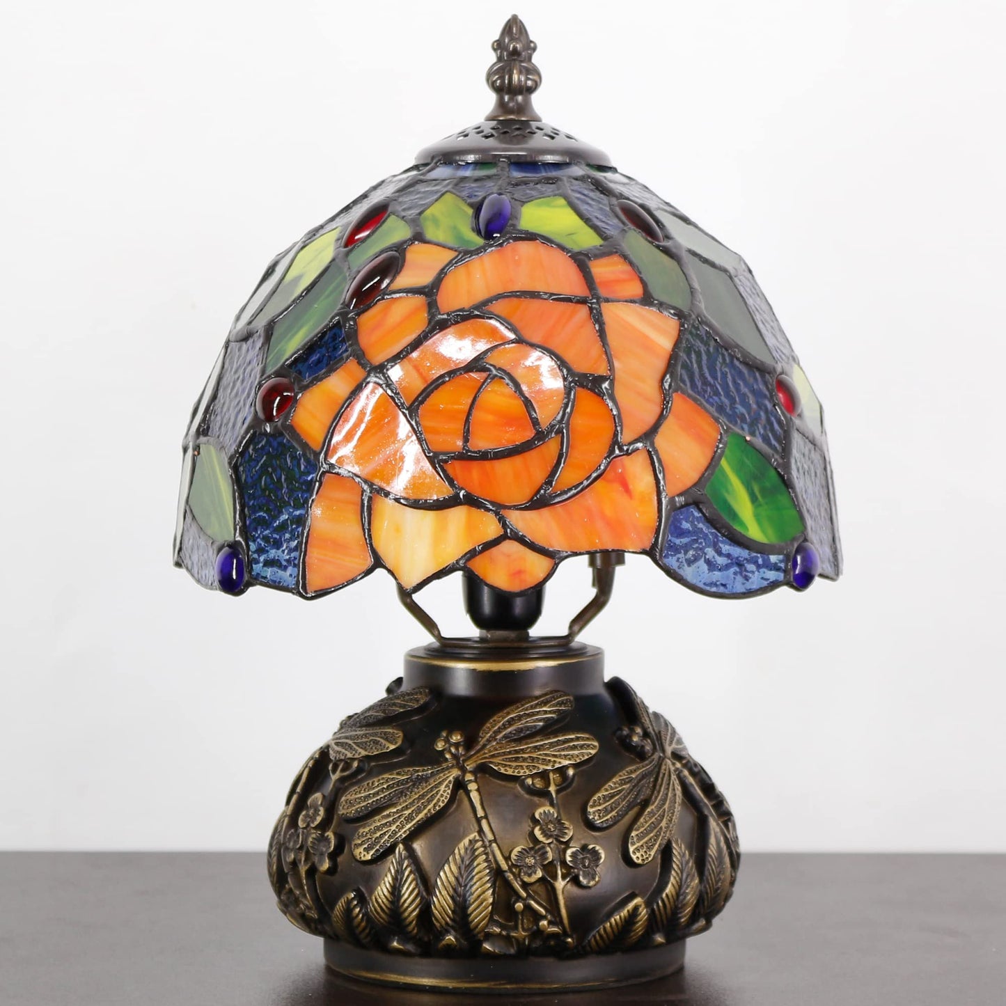 Small Tiffany Lamp Mini Stained Glass Table Lamp Yellow Purple Rose Style