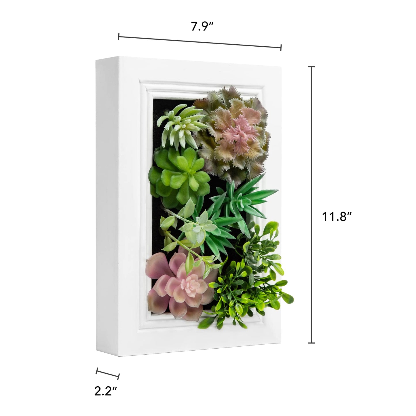Nattol 3D Artificial Succulent Wall Art, Wood Frame with Realistic Faux Plant, Wall Hanging Botanical Decoration, Home Decor Idea for Vertical Garden and Fake Plants, White
