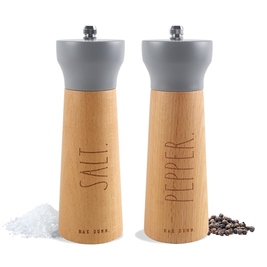 Rae Dunn Salt and Pepper Grinder Set of 2 - Bamboo Sea Salt Pepper Grinder - Classy Salt and Pepper Shakers - Pepper Mill & Salt Mill, Gray