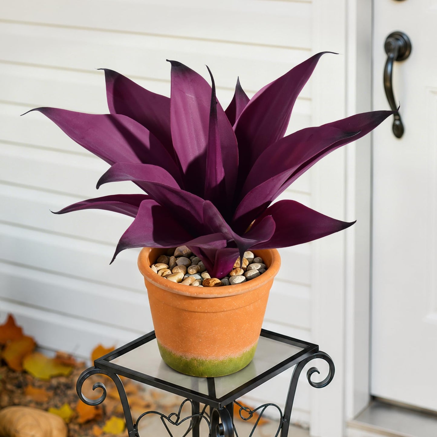 Afcvkc 2 Set Real Touch Artificial Agave Plants, Lifelike Faux Succulent in Pot Desk Table Snake Plant Indoor Decor for Living Room Bathroom Shelf Office (Green+Purple)