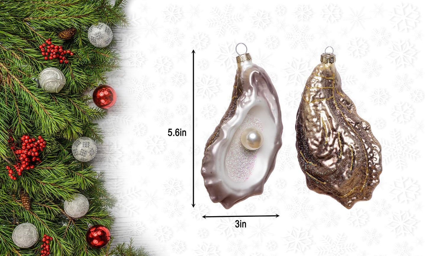 Set of 2 Hand Blown Glass Oyster Ornament for Christmas Tree