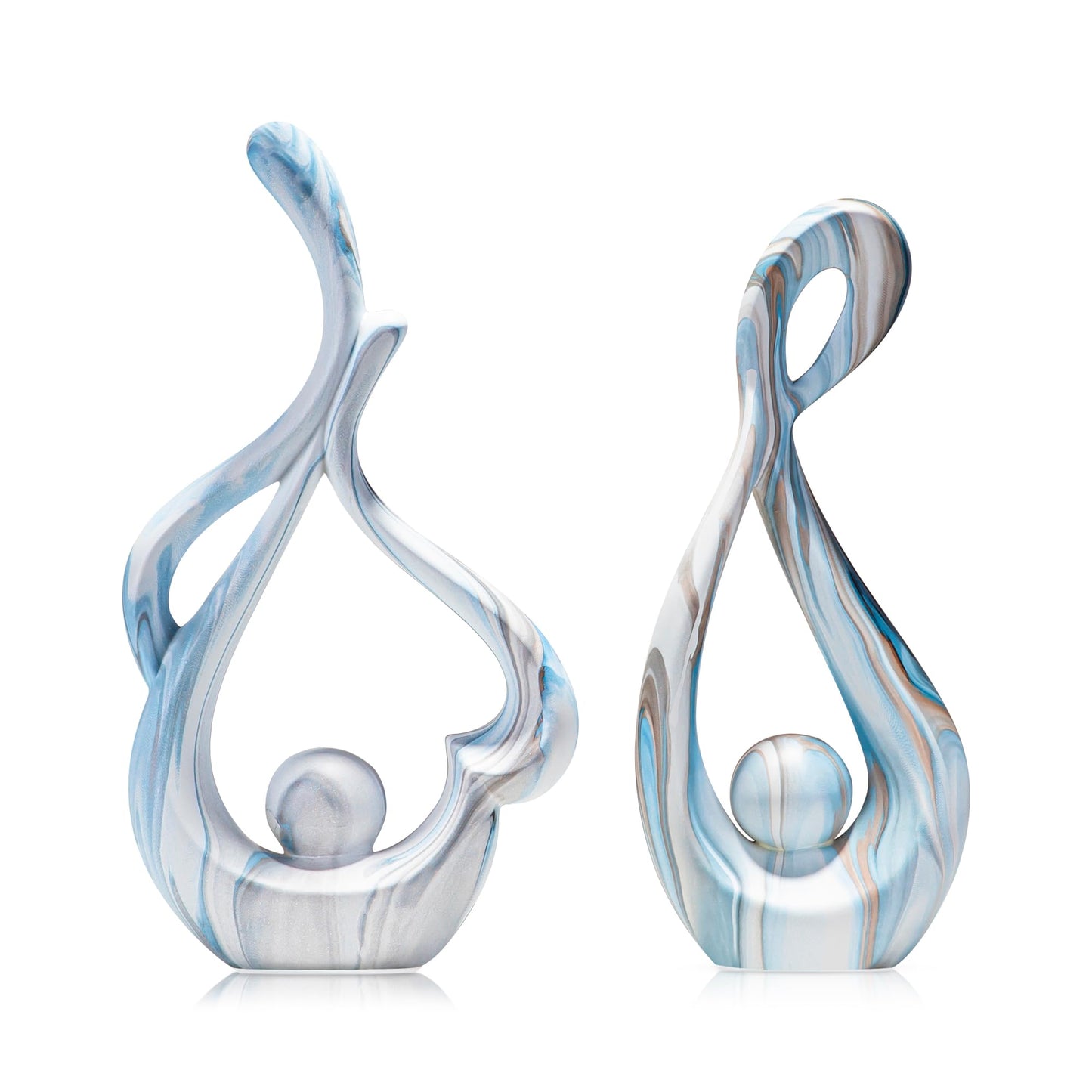 TZIZO Blue Marble Abstract Sculptures Set of 2, Coffee Table Centerpiece