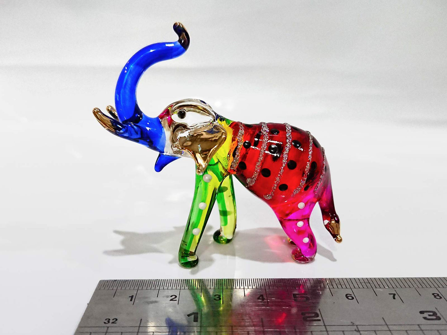 Sansukjai Elephant Tiny Miniature Hand Blown Glass Art Figurines Animals Collectible Gift Decorate, Trunk Up (Rainbow)