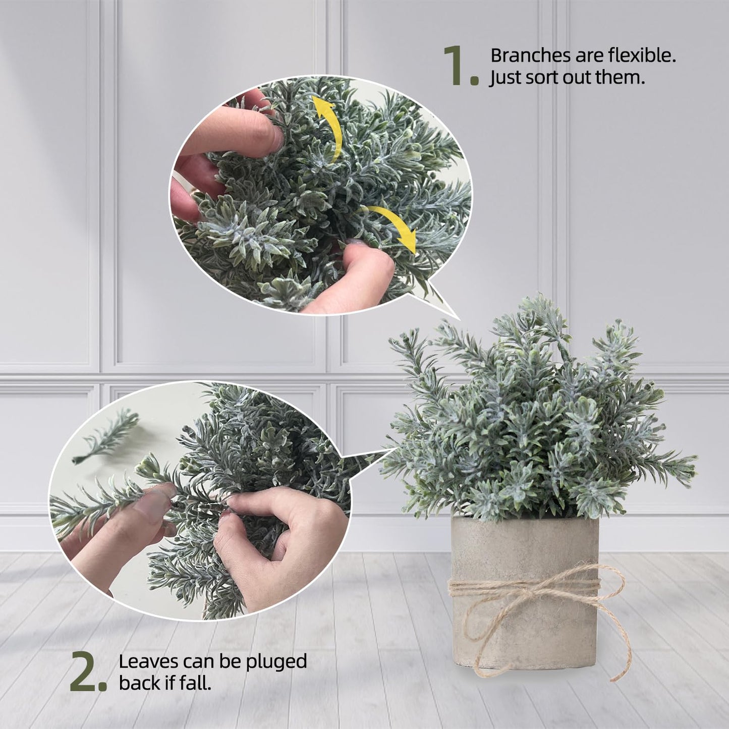 PENGYEE 4 Pack Small Fake Plants in Pulp Pots & 2 Pack Artificial Plants in Cement Planters Bundle