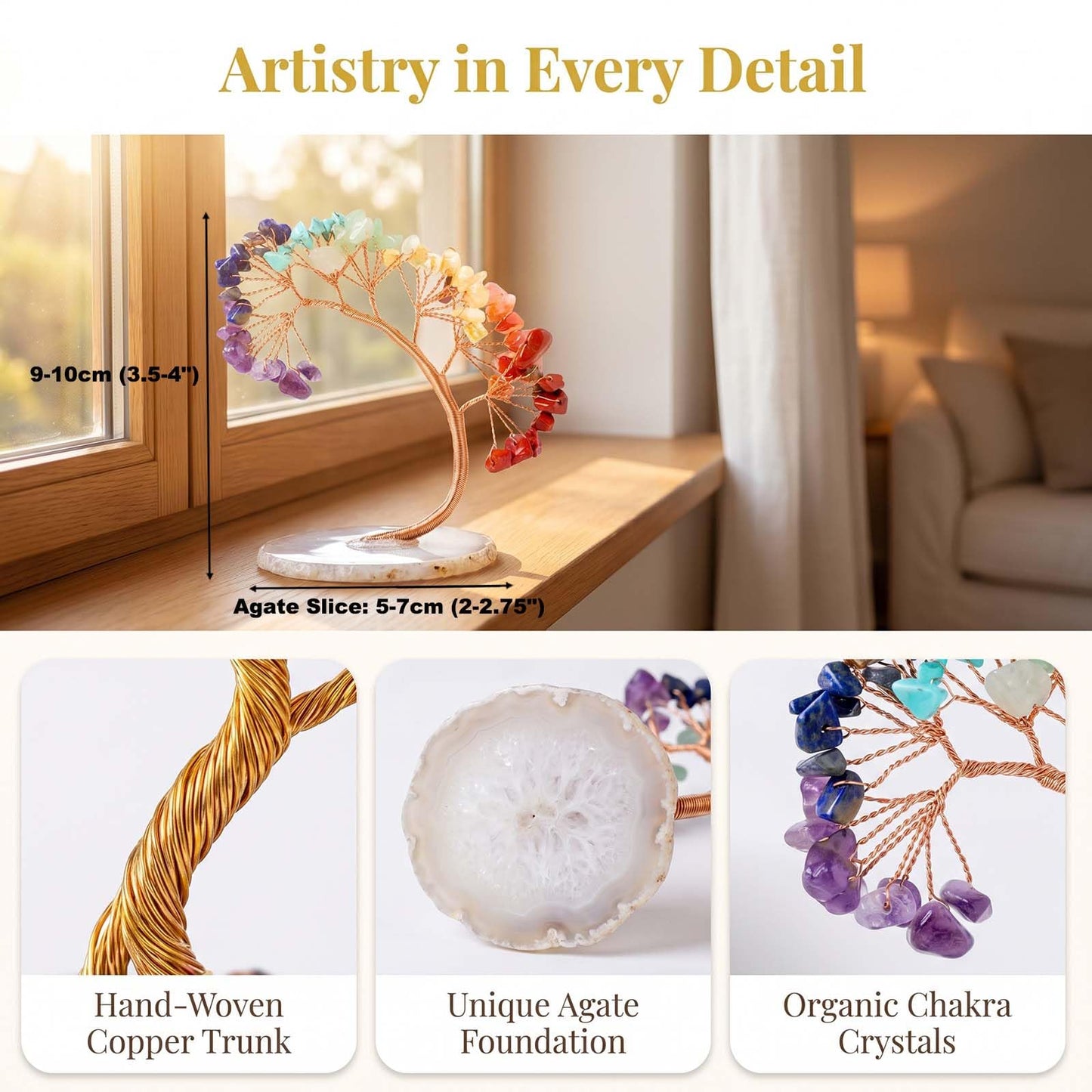 7 Chakra Crystal Tree of Life, Handmade Healing Crystals Gemstones Decor for Good Luck, Positive Energy Home Decor & Office Table, Meaningful Birthday Gifts for Women, Mom & Friends