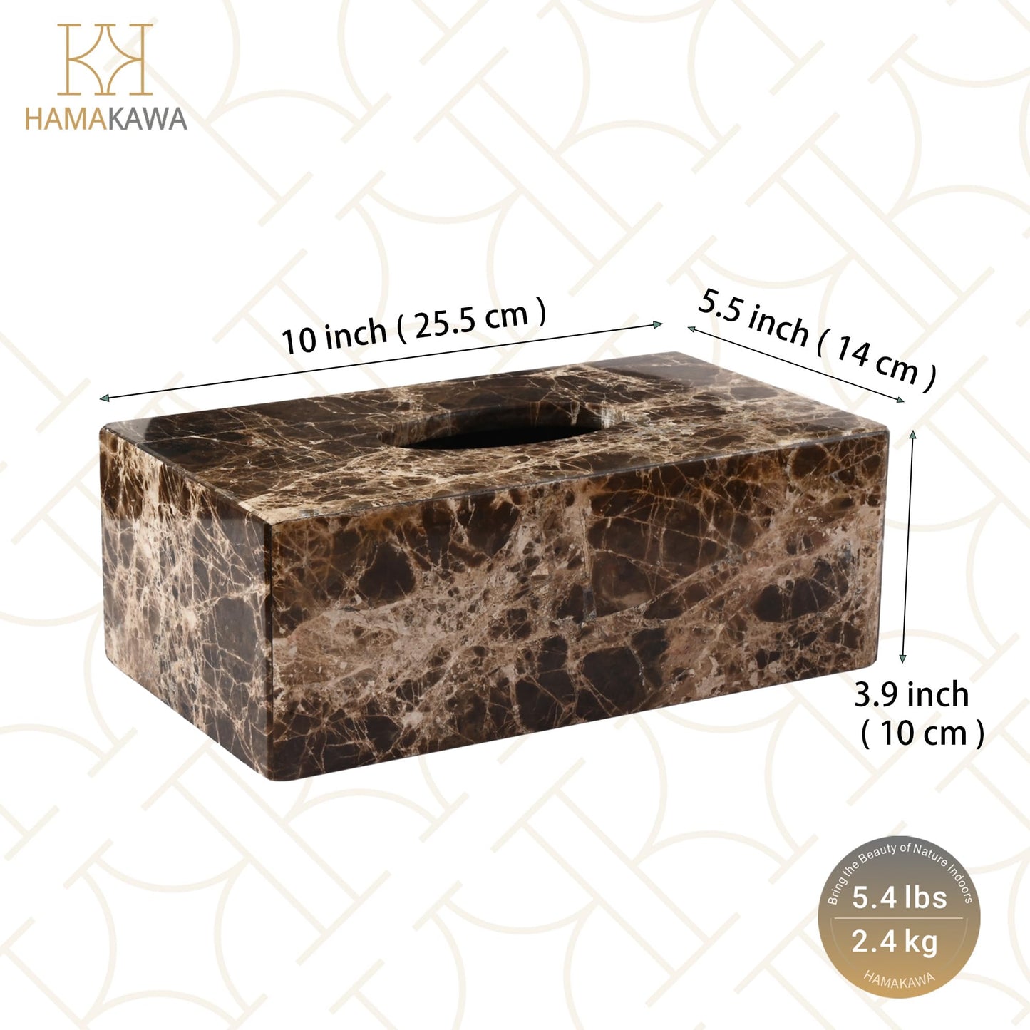 HAMAKAWA Spanish Natural Marble Tissue Box Cover, Dark Brown Tissue Organizer 10 X 5.5 X 3.9 Inch, Heavy Stone Decorative Box, Rectangle Tissue Box Holder for Home Decor, Kitchen, Bathroom, Bedroom