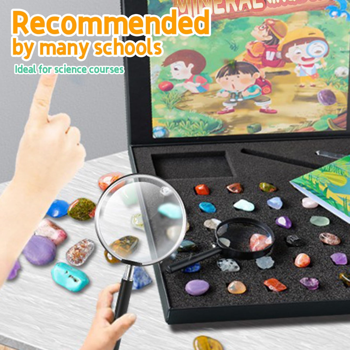 Vbvbip 43 Pieces Rock Kit for Geology Enthusiasts | Rock Collection with Mineral Testing Tools, Crystal Geode Display & Volcanic Samples | Beginner to Advanced Specimen Study