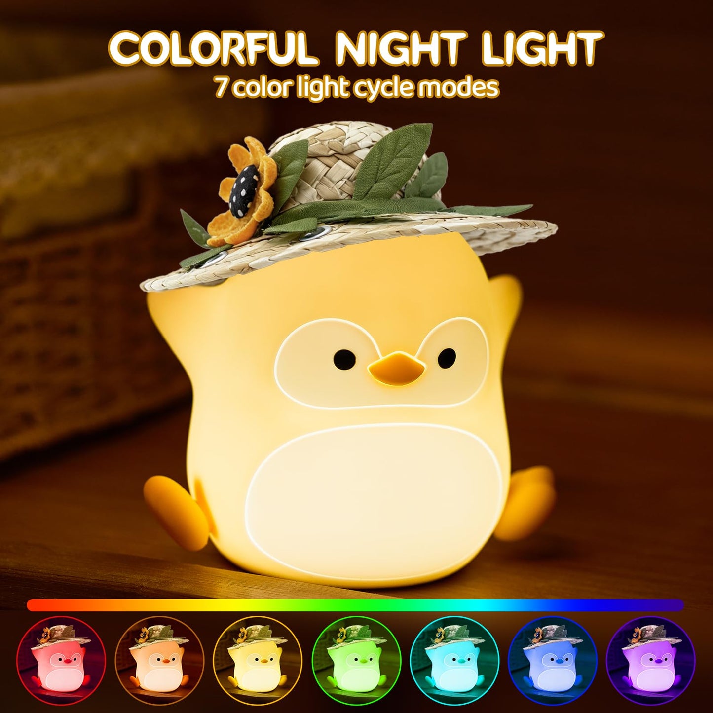 Gemmac Penguin Night Light for Kids, LED Squishy Silicone Animal Night Lamp, Cute Nursery Nightlight for Desk Decor RGB Ambient Lighting Rechargeable/Dimmable/Timer Toddler Lamp Baby Boys Girls Gift
