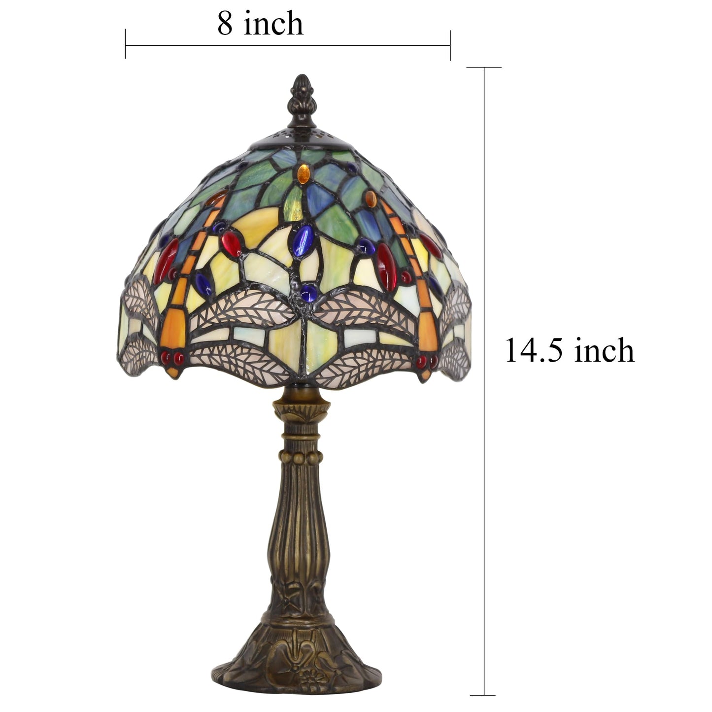 SYETL Small Tiffany Lamp Stained Glass Yellow Dragonfly Style Desk Lamp