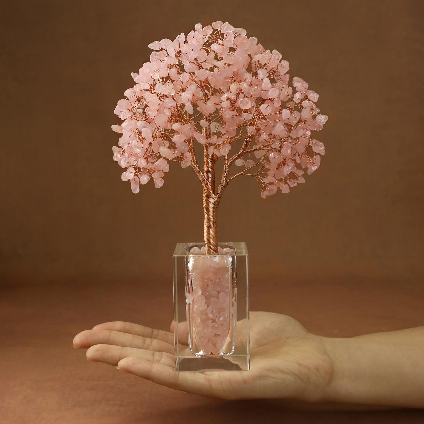 MAGIC AND MIRACLES Rose Quartz Crystal Trees of Life for Home Office Desk Deco, Pink Bonsai Tree, Christmas Housewarming Retirement Birthday Gifts New Home Meditation Yoga Gemstone Tree for Women
