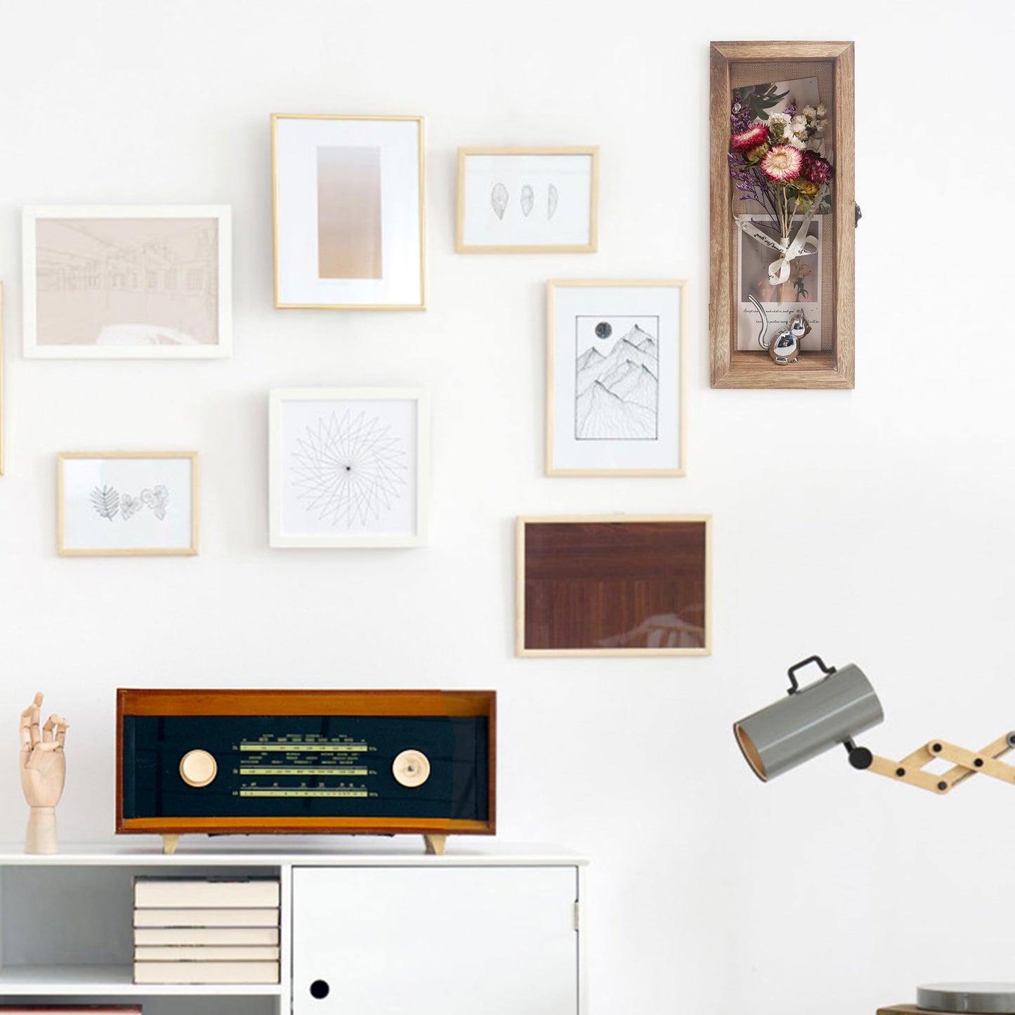 Hodeframe 5x12.5 Shadow Box Frame in Wood Color with Linen Back - Shadow Box Frame with Paulownia Wood and Real Glass Cover for Wall or Tabletop Display