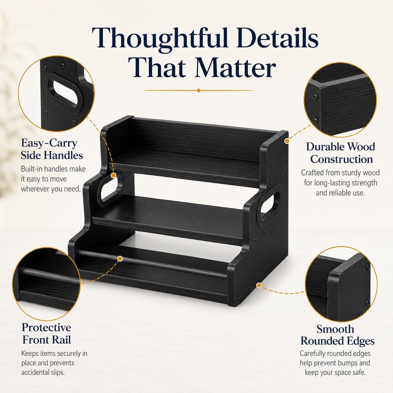 CTCKWMD 3 Tier Spice Rack Organizer for Cabinet, Wood Spice Shelf Storage, Kitchen Seasoning Organizer for Kitchen Countertop or Pantry, Spice Bottles, Bottles, Black