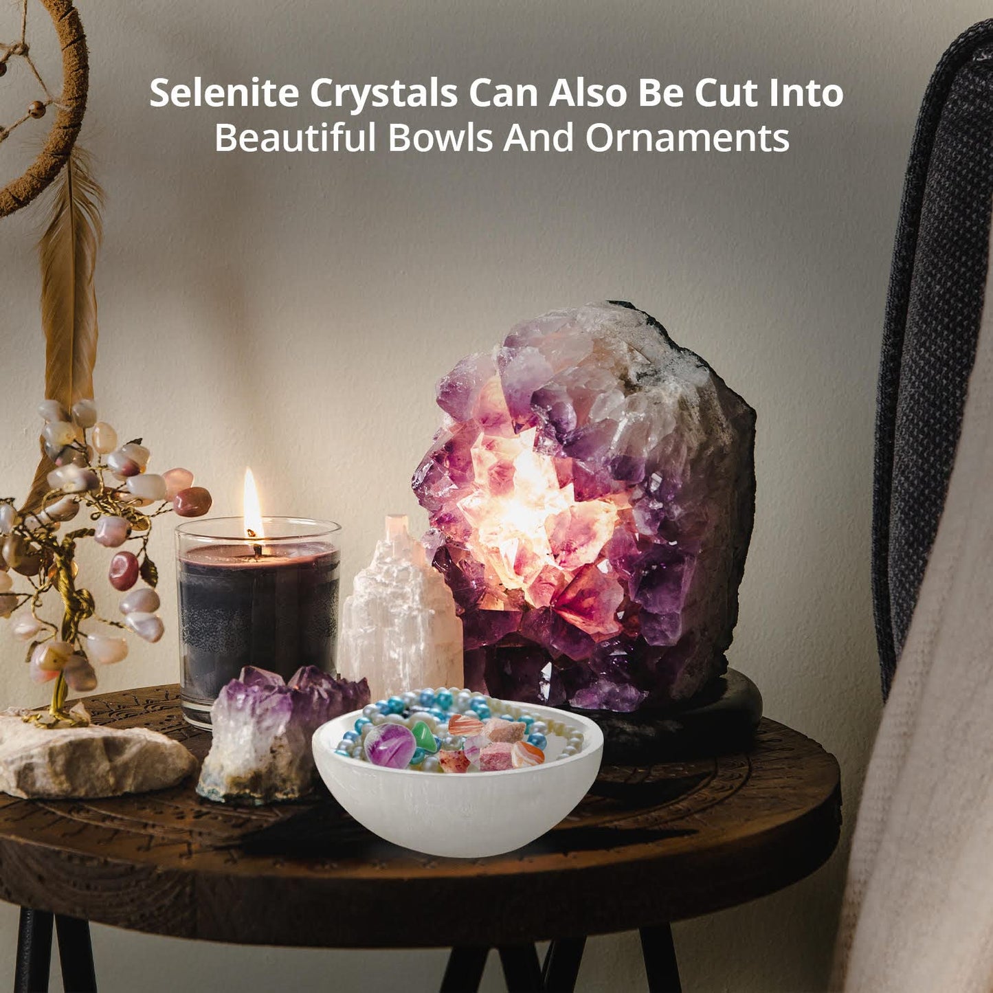WBM Selenite Crystal Bowl - 4 Inch for Smudging, Healing and Recharging Crystals, Charging Station for Crystals and Healing Stones |Witchcraft Supplies - White