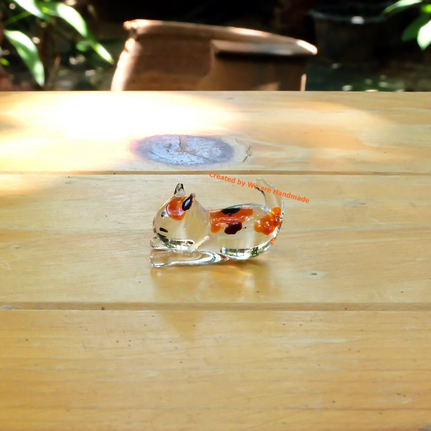 Handmade Mini 2" Cat Figurine Blown Glass Art Chopstick Rest Dinner Decoration, Miniature Pet Animals, Home or Table Decor Gift Ideas (White with Polka Dot Cat No.2)