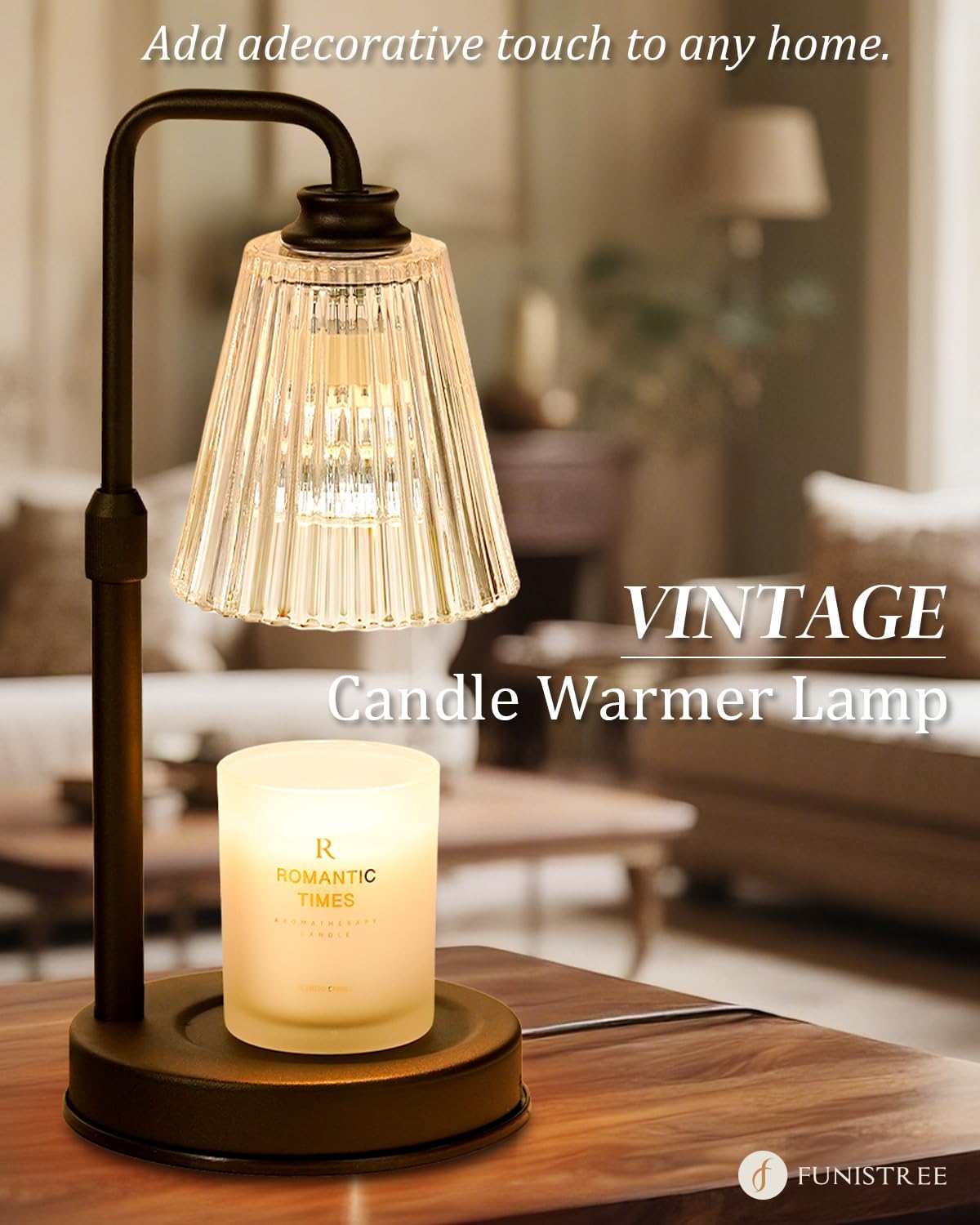 Candle Warmer Lamp With Timer Dimmable Crystal Vertical Stripe, Birthday Gifts for Women Mom, Adjustable Candle Warmer with 2 Bulbs, Christmas Black Candle Lamp for Jar Scented Candles, Home Decor