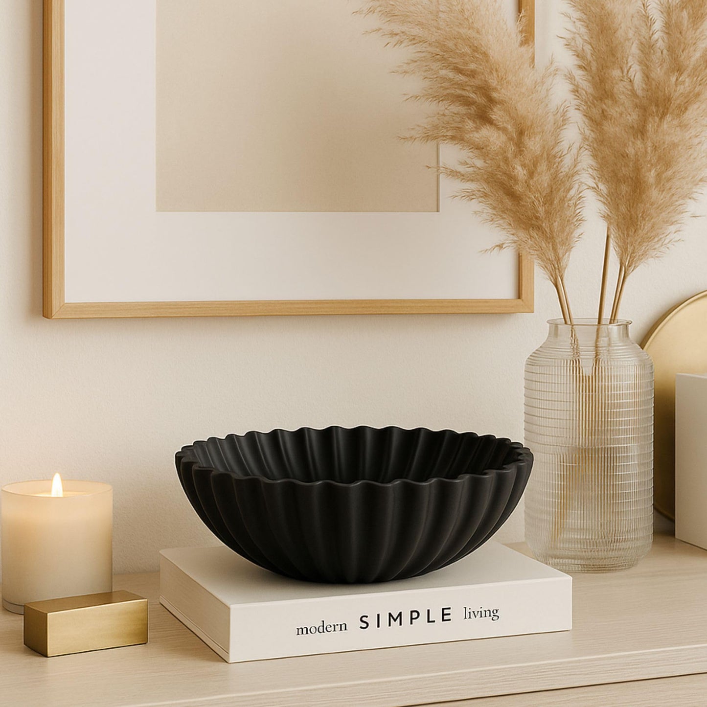 Decorative Bowl with Hidden Faux Book Storage – Modern Matte Black Resin Catchall for Coffee Table, Entryway, Console & Bedroom Decor