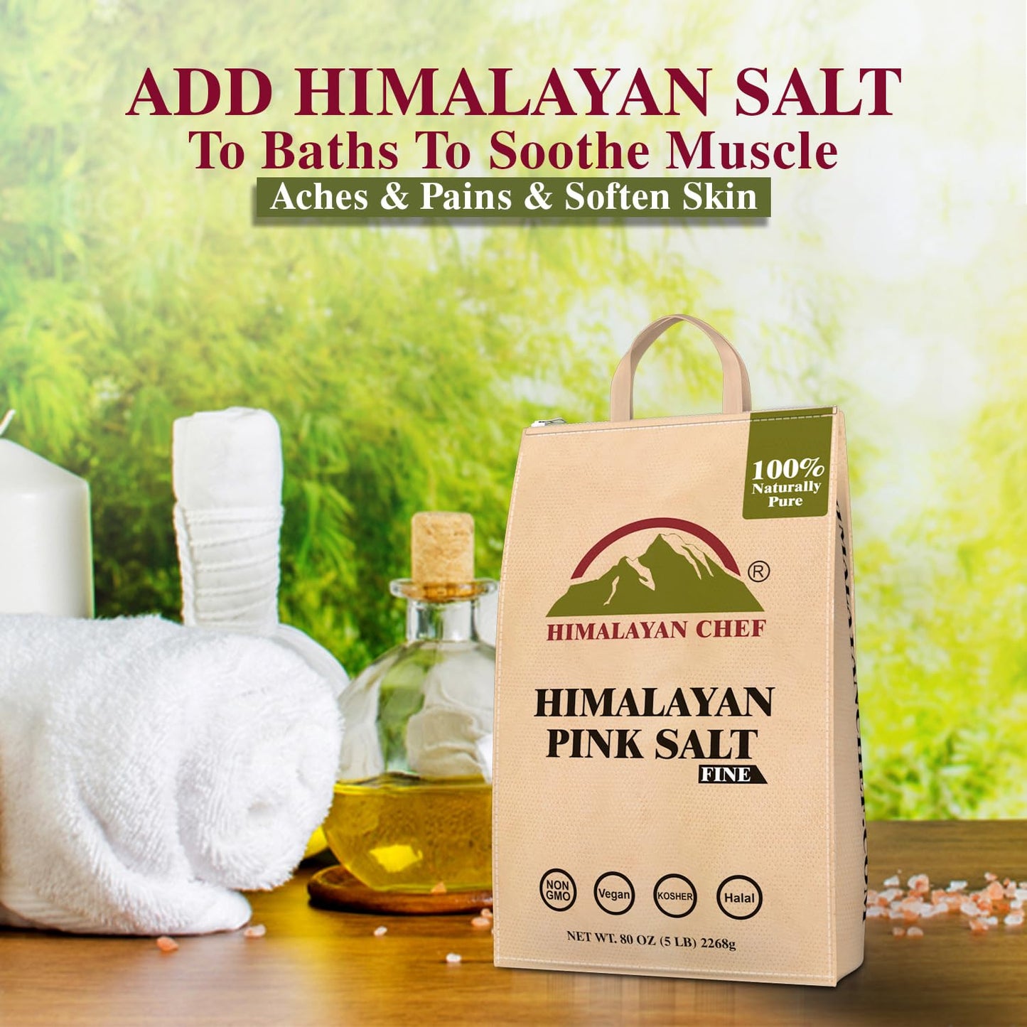 Himalayan Chef Himalayan Pink Salt - 5 lbs Fine Grain Bulk Bag - Kosher and Vegan, 100% Natural and Pure Gourmet Crystal - Contains 84 Minerals,