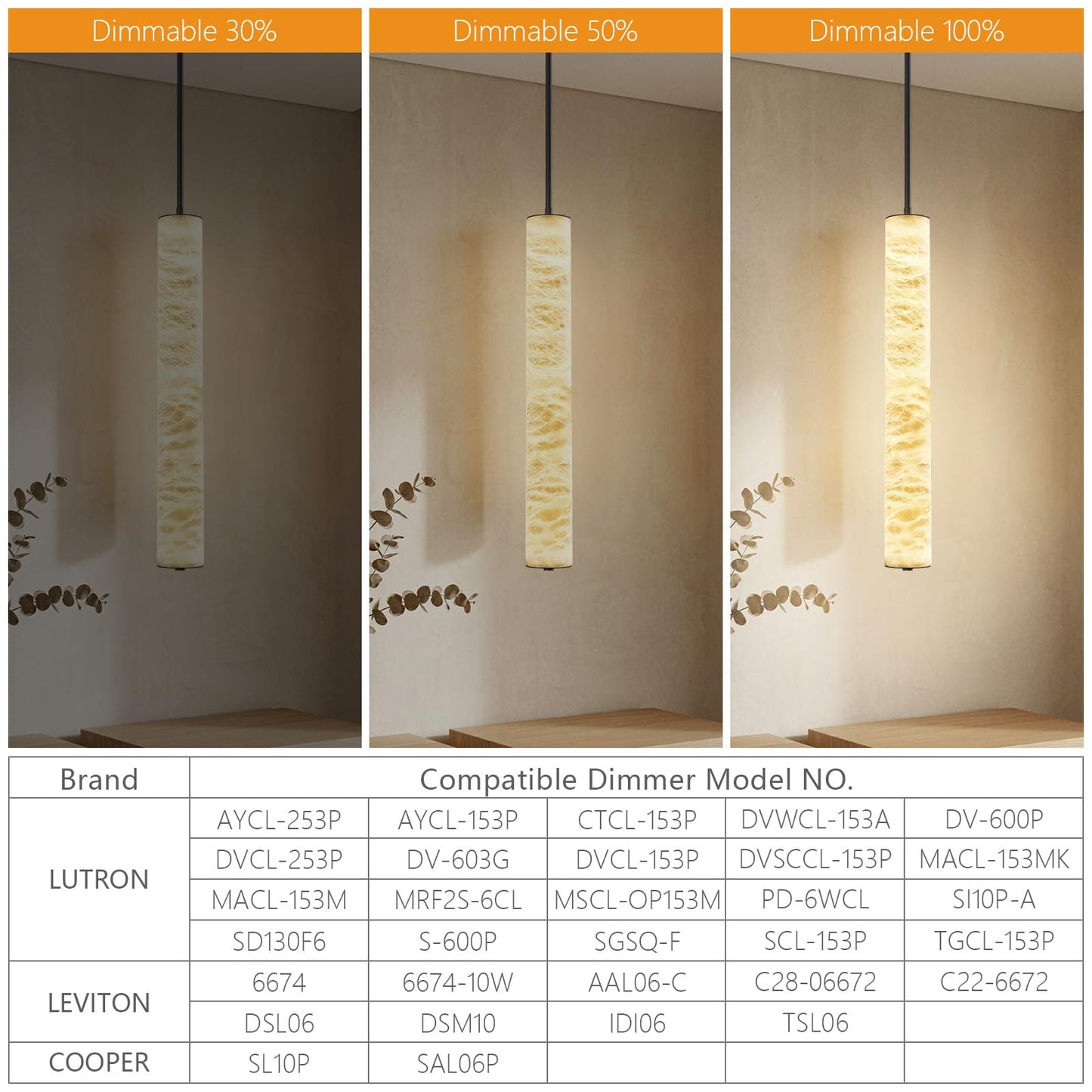 LMQNINE Natural Alabaster Pendant Lights White Marble 24" Long Tube Adjustable Boom Chandelier Modern 3000K Black Ceiling Light for Kitchen Island Bedroom Dining Room Living Room Hallway(M-2Pack)