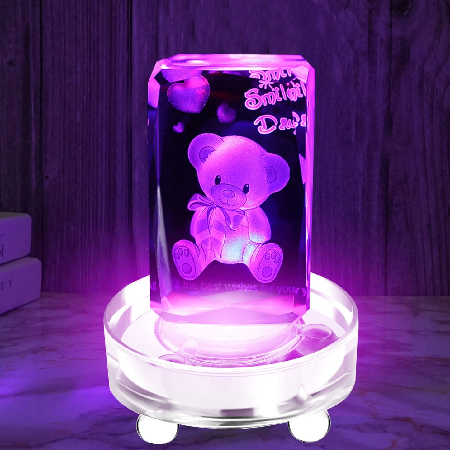 Aepiraza Crystal Led Light Base for 3D Display Lighted Up, 4 LED Bead 7 Colors Led Crystal Light Base Multi-Color Automatic Flashing Show Stand for 3D Glass Art Craft Shows (Round)