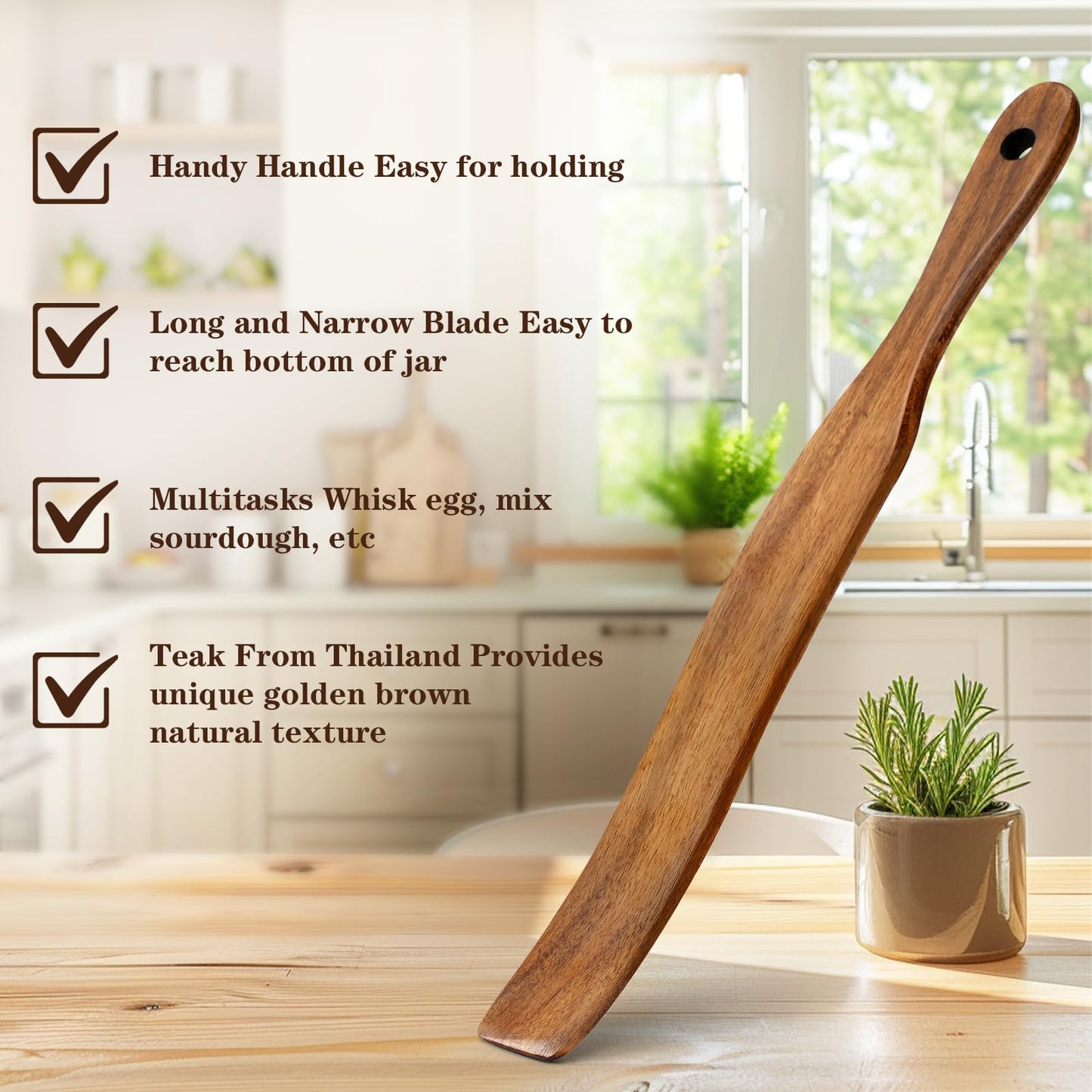 4 Pcs Skinny Spurtle for Sourdough Starter, Mixing, Reaching Bottom of Jar, Dough Whisk, Wooden Stir Spurtles,Kitchen Tools for NonStick Cookware, Gift for Sourdough Lovers