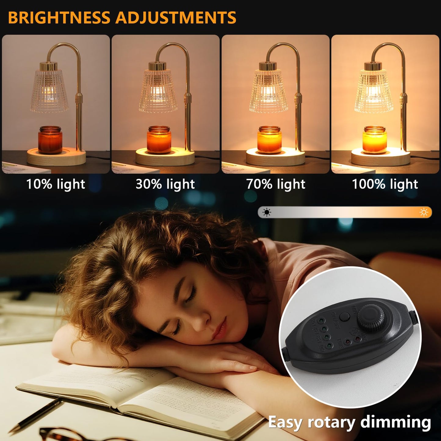 MEIXISUE Gold Candle Warmer Lamp with Timer and Dimmer,Fragrance Electric Wax Melt Warmer with 2 Bulbs,Scented Jar Lamp,Mother's Day/Birthday/Christmas Gifts for Mom/Wife,Home Decor,Adjustable Height