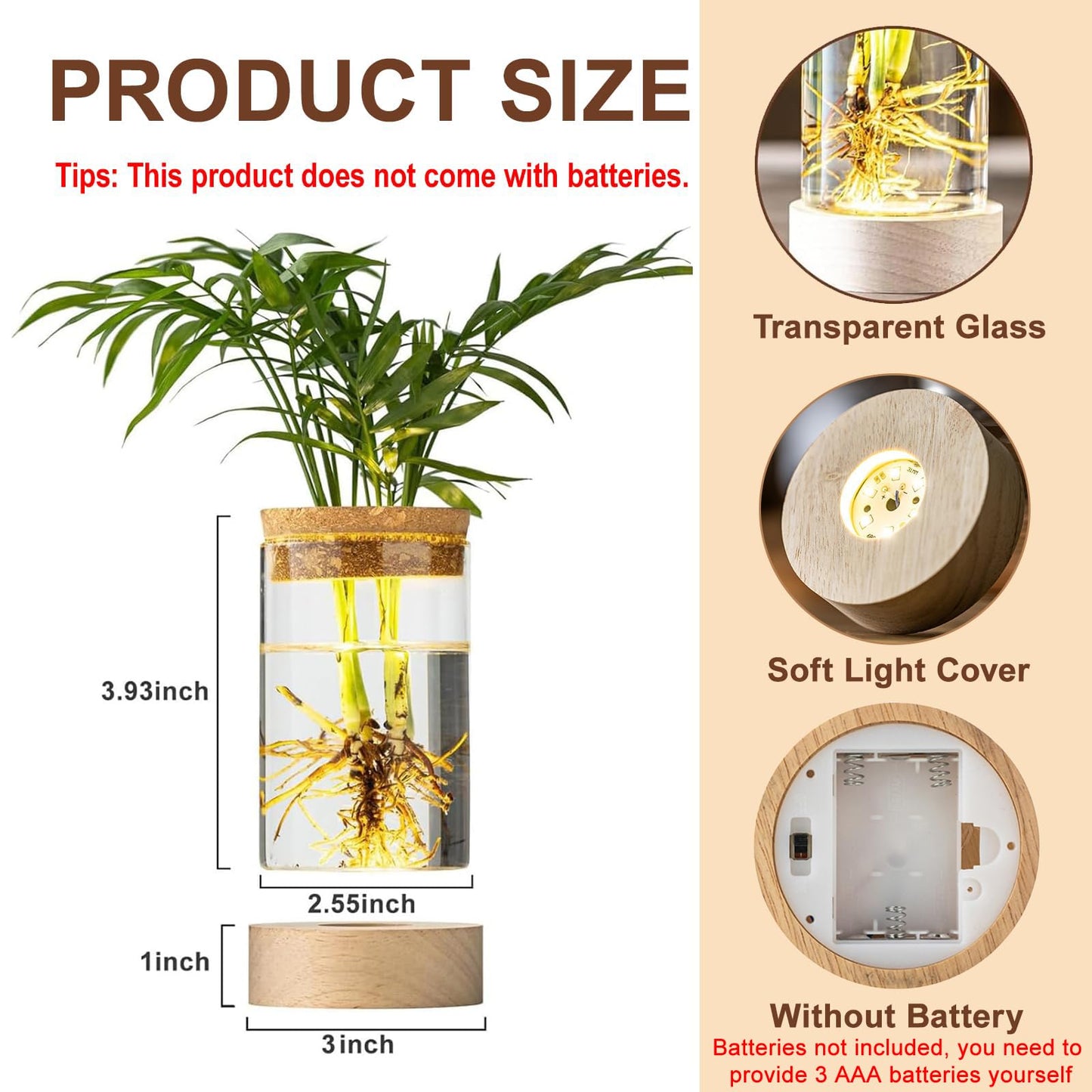 Glass Plant Propagation Stations, Propagation Vases for Plants with Ambient Light Base, Hydroponic Vase for Home & Office Windowsill Tabletop Decoration Desktop Vases for Living Room, Bedroom (2)