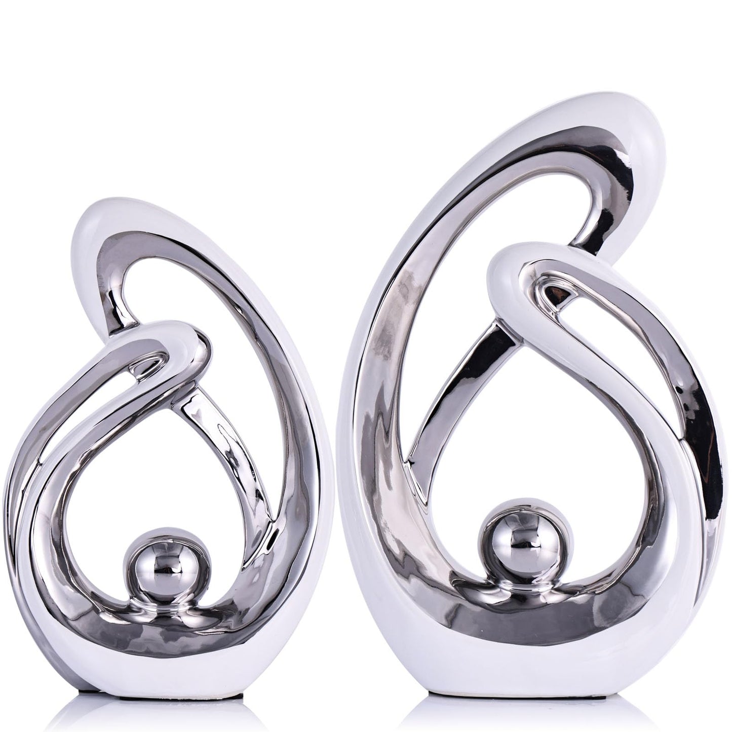 Home Decor Accent,Porcelain Art Mid Century Bookshelf Decorations,Gold Centerpieces for Tables,Abstract Ceramic Statue Sculpture for Coffee Table Mantel Tv Stand Centerpieces (White Silver, Large)