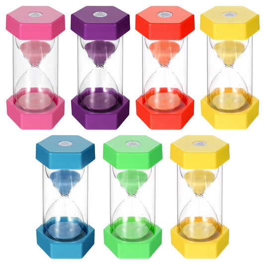 Kegeeei 7 Pcs Colorful Hourglass Sand Timers Set, Hexagon Sand Clock Timer 1/3/5/10/15/20/30 Minutes Visual Timer for Kitchen Office Home Decor & Games (Multi-Color)