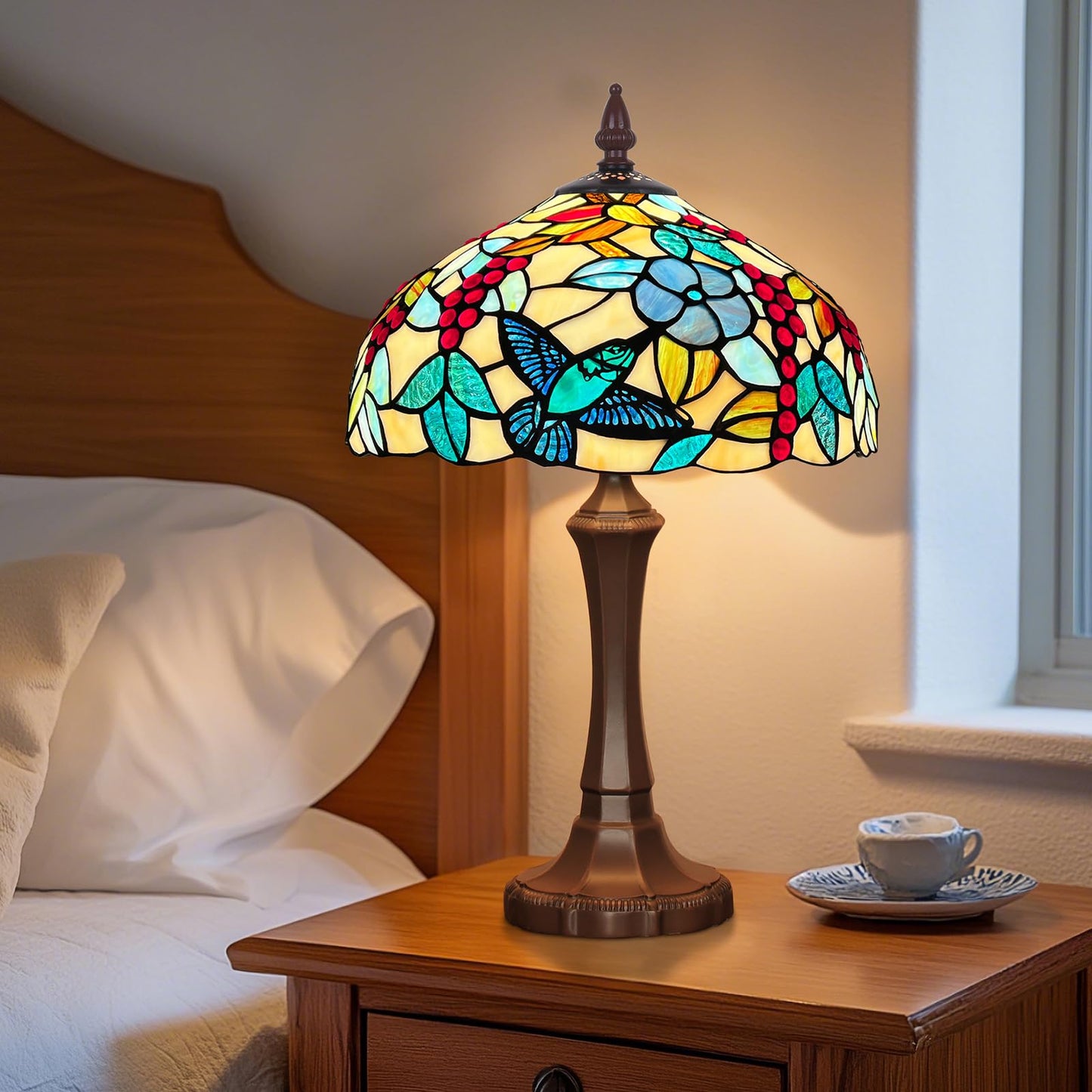 Capulina Tiffany Table Lamp Red Grape Stained Glass 12x12x19 Inches