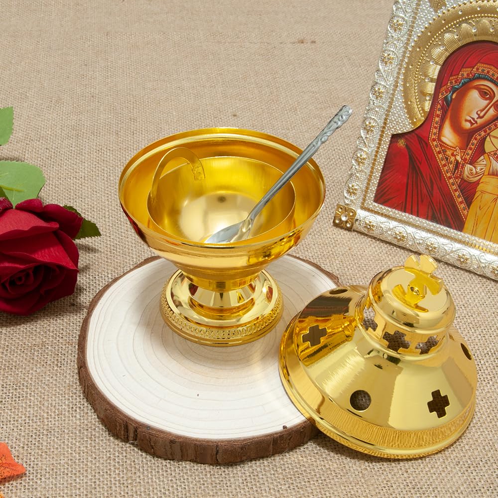 RZRHMUHN Orthodox Church Mass Supplies Greek Style Incense Burner Holy Grail with Spoon Religious Gift Altar Decoration (Incense Burner)