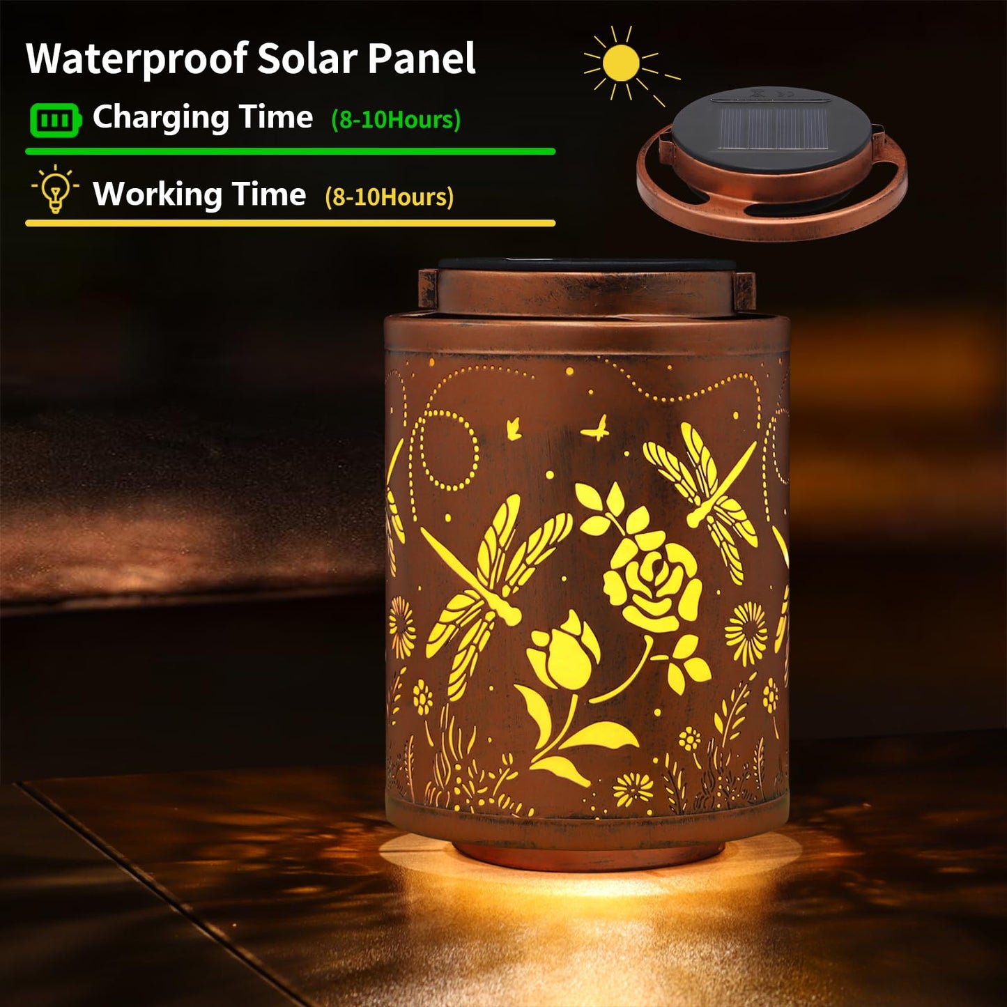 Solar Outdoor Lanterns, Dragonfly Garden Decor LED Light Hanging Waterproof Solar Lantern Birthday Gifts for Women Mon Grandma Sunflower Solar Lights Outdoor Decoration for Patio