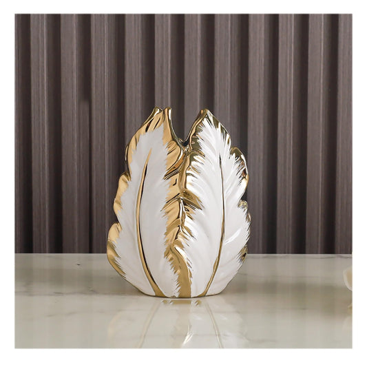 KagaKu Nordic Light Luxury Gold Painted Ceramic high-end vases-Elegant Home Decor-Flower Vase/Contemporary Design - Wedding Table Accent - Boho Pottery (Color : White, Size : S)