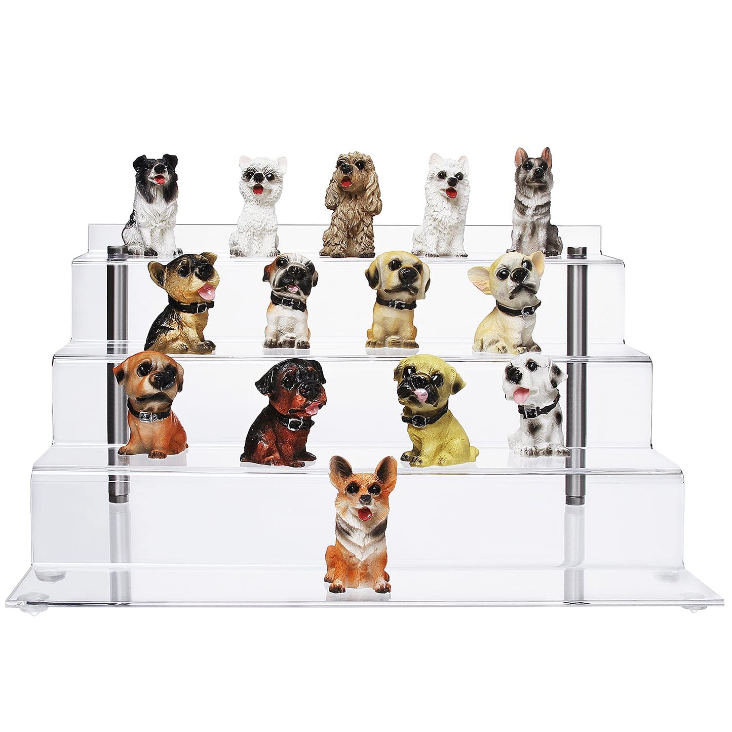 CECOLIC Acrylic Riser Shelf 4 Tier Clear Display Stand for Collectibles Pop Figures, Cupcakes, Perfumes, Display Risers for Decorating & Organizing - 11.8 x 10.8 x 6.5 in (Large, 1 Pack)