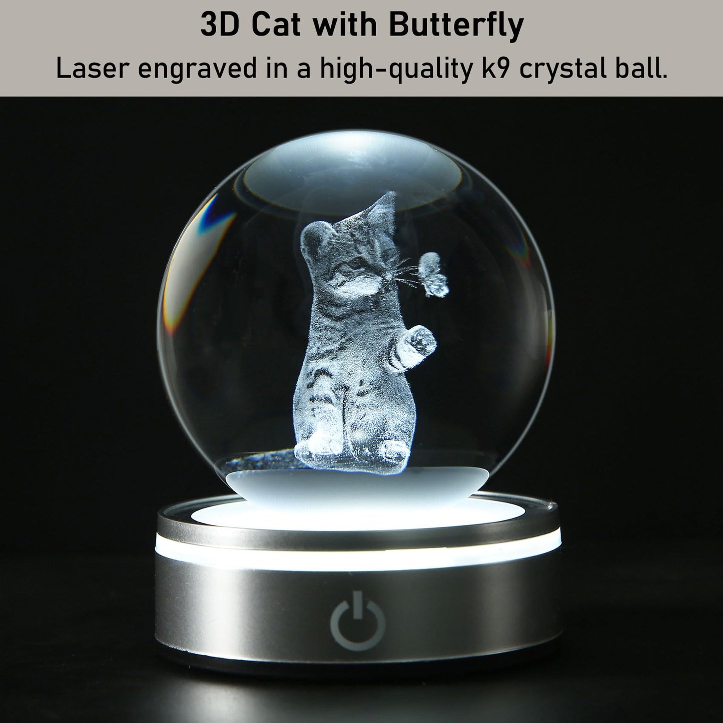 Goutangen 3D Cat Lover Gifts for Women Crystal Ball Cat Figurine with Lamp for Home Decor Snow Globes Cat Theme Gifts for Cat Lovers Girls on Christmas Birthday Anniversary