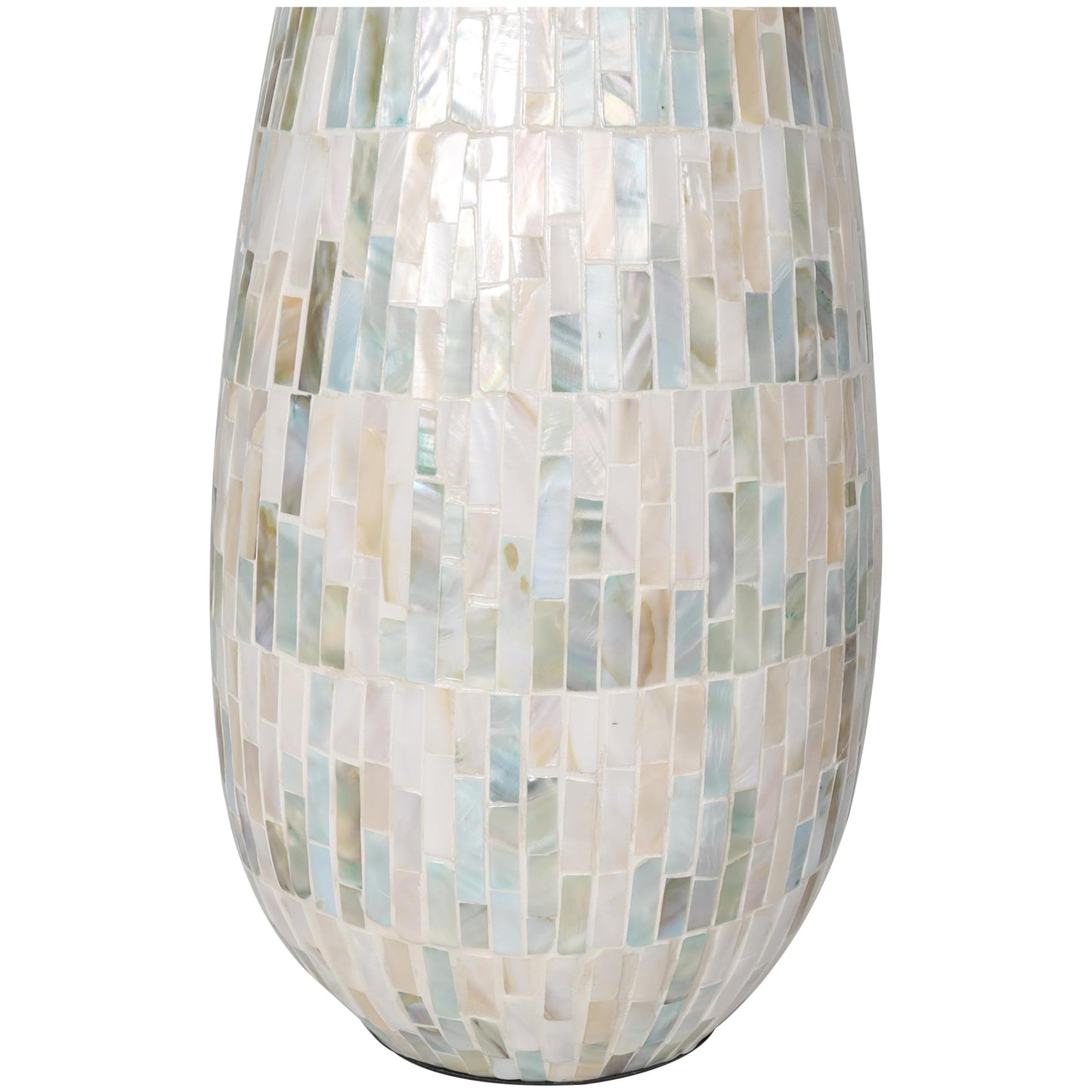 Deco 79 Mother of Pearl Shell Handmade Decorative Vase Mosaic Inspired Centerpiece Vase with Pastel Blue and Pink Accents, Flower Vase for Home Decoration 8" x 9" x 21", White