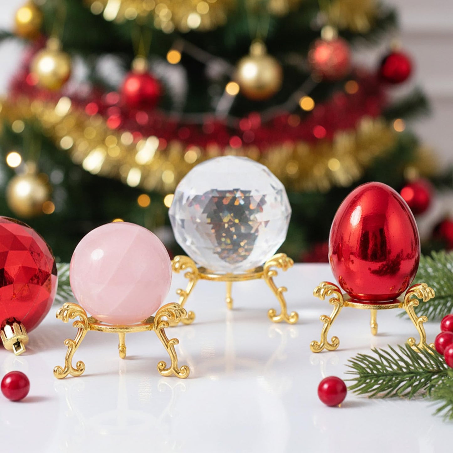 Douaowoc 20 Pcs Gold Crystal Ball Stand for Displaying Crystal Glass and Natural Rocks, Sphere Display Holder, for 40mm-80mm Sphere or Stone Air Fern Display Stand