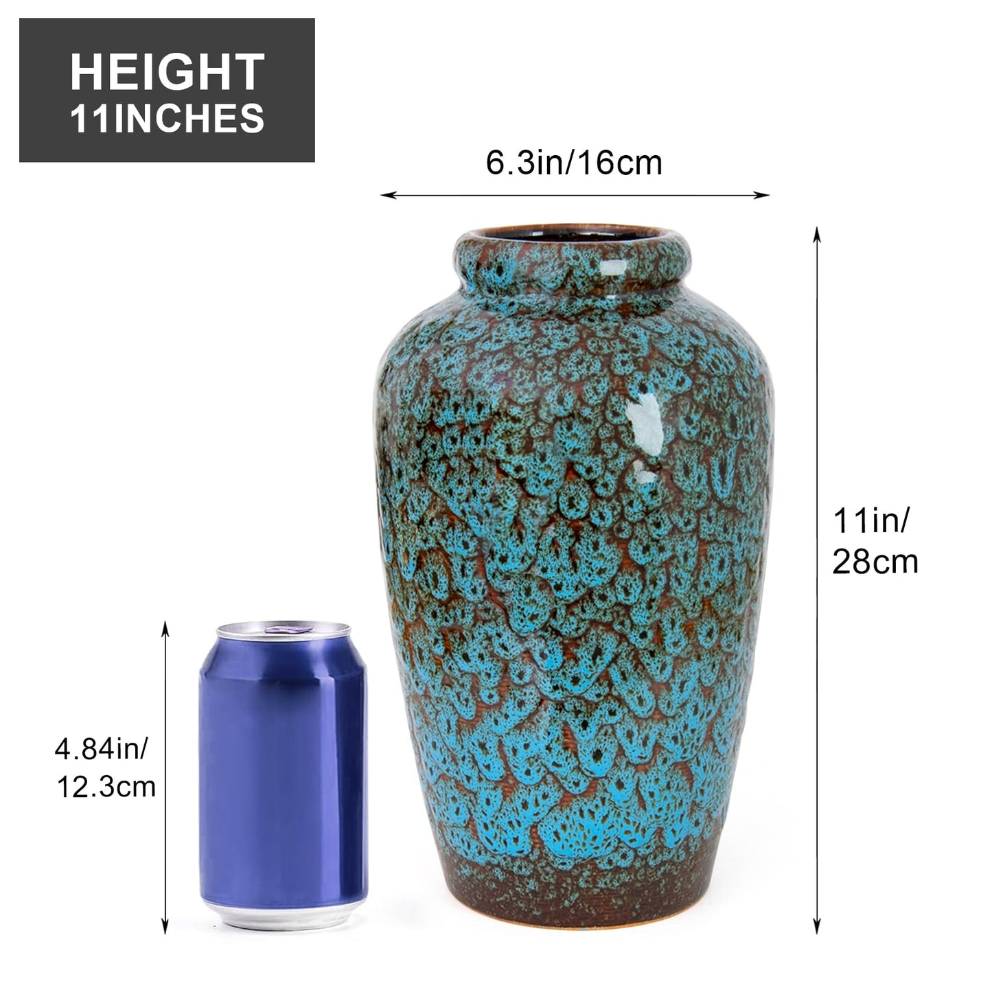 YINUOWEI Unique Ceramic Flower Vase, Modern Home Decor for Living Room, Tables, Shelves & Enterways,11Inch Tall Glaze Blue Vase Gift for Housewarming, Wedding, Birthday