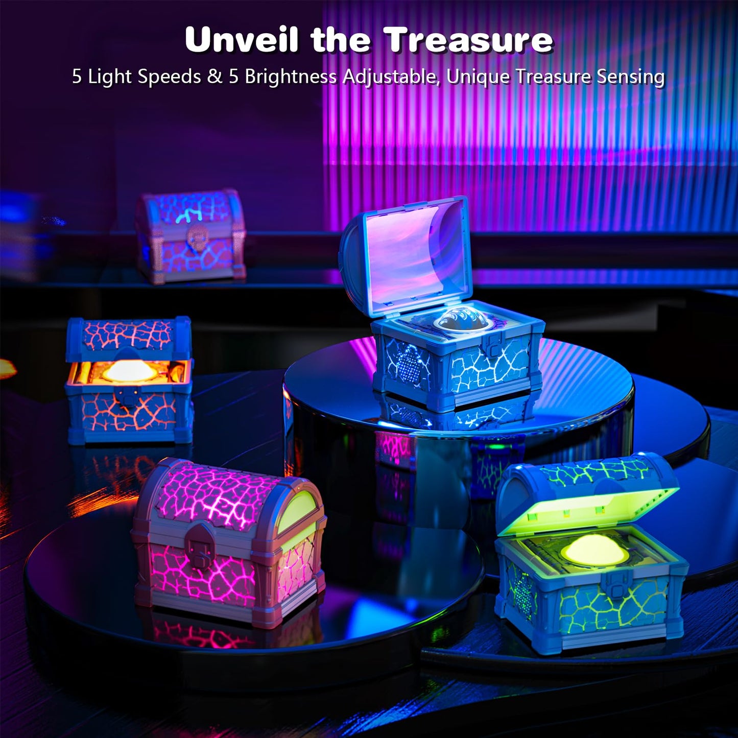 Northern Light Galaxy Projector Treasure Chest Projection – Aurora Projectior with White Noise and Bluetooth Speaker, Night Light Boy Room Decor, Gift for Kids Teen (Blue)